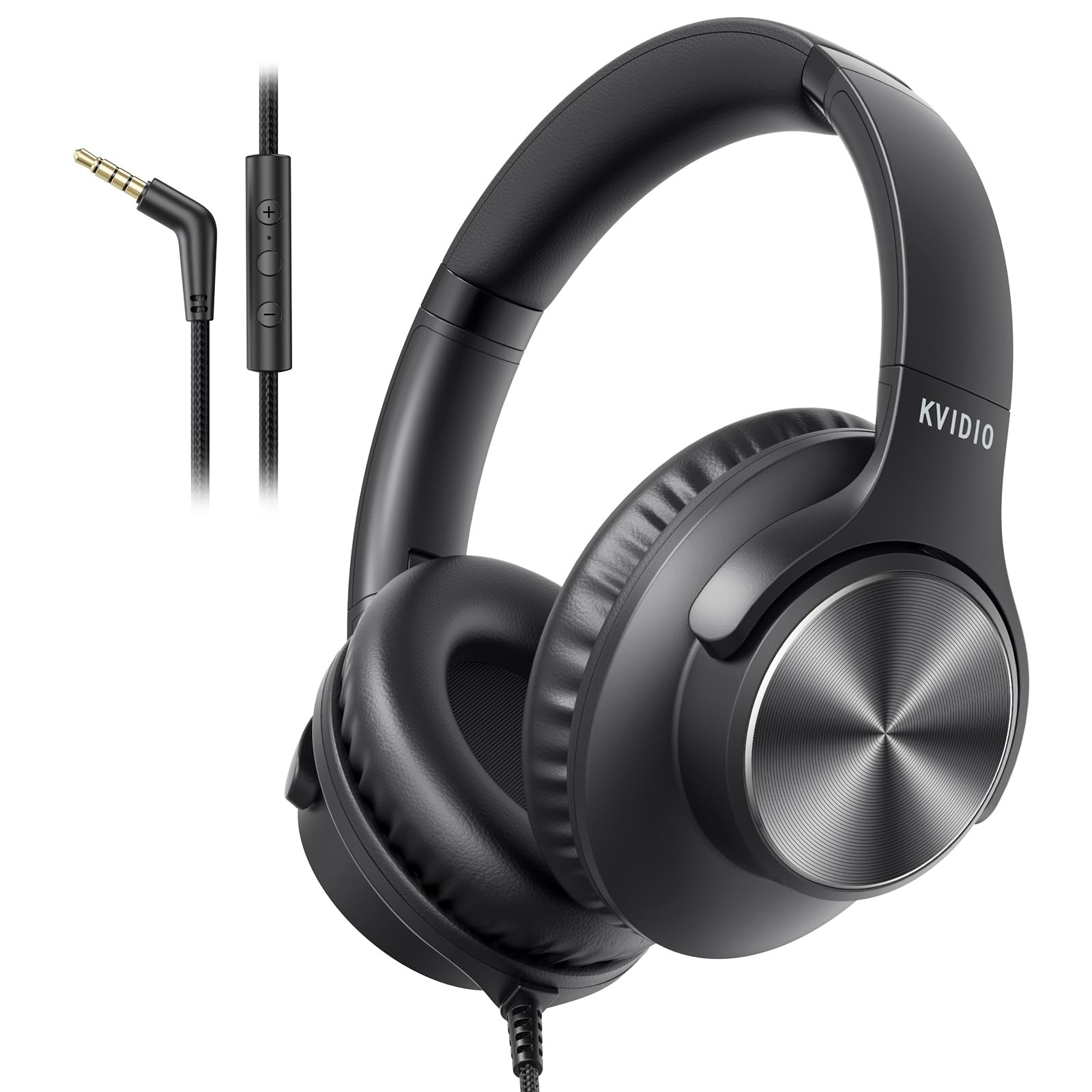 Wired Headphones with Mic, Volume & Playback Control, OverEar Foldable Headph…