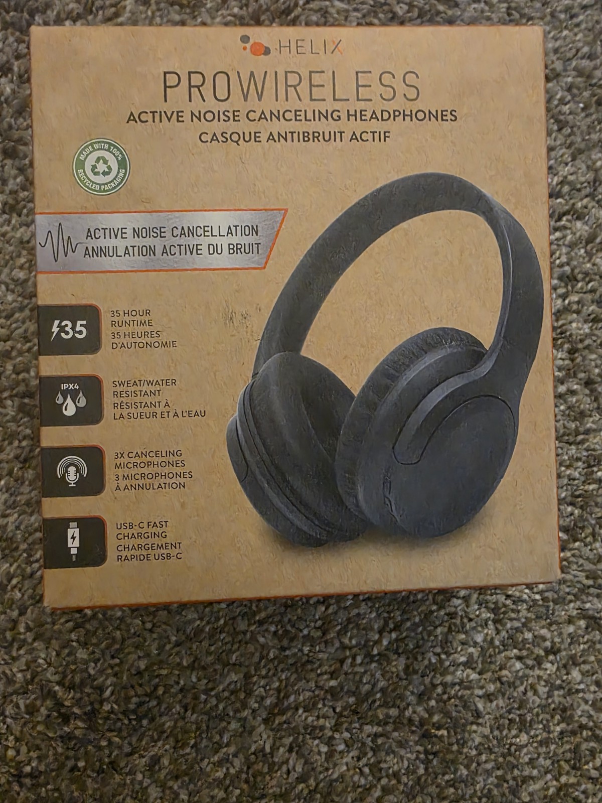 Helix Pro Wireless Active Noise Canceling Foldable Headphones (USB-C Charging)