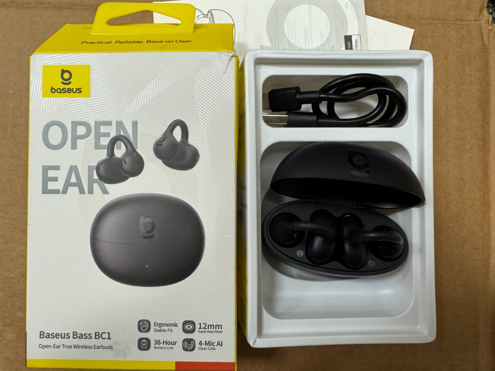Baseus Bass BC1 Open Ear Earbuds Clip-On Headphones, Open-Ring Comfort