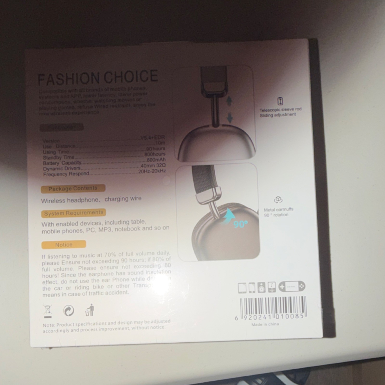 OVP SMS-H008 Wireless Headphones Noise Cancellation Extra Bass 90h Usage