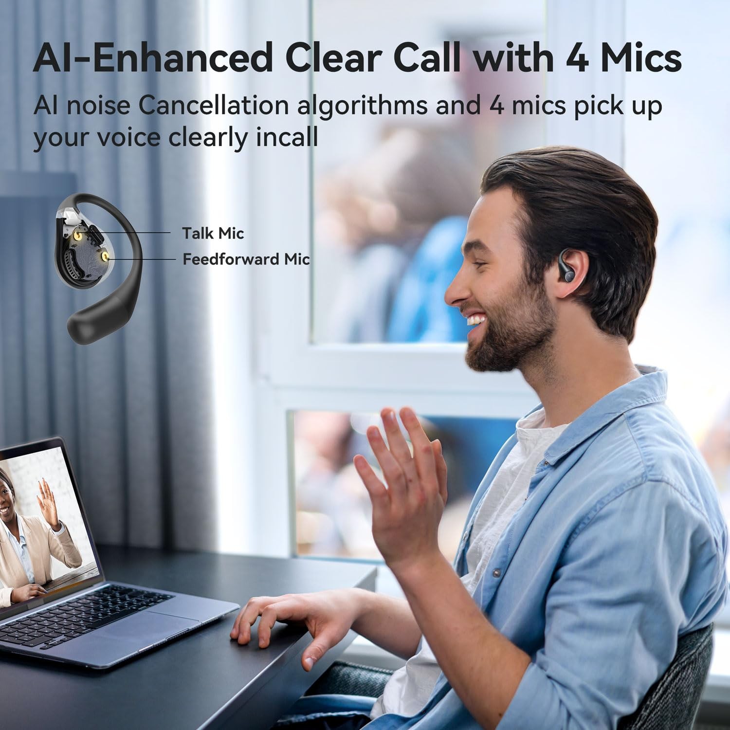 Wireless Open Ear Headphones LDAC Noise Cancelling IPX7 Waterproof 42H Playtime