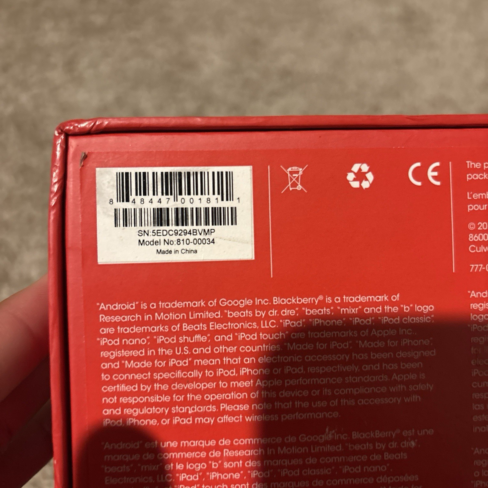 Beats by Dr. Dre Mixr Red On-Ear Wired 3.5mm Headphones On-Cable Mic 810-00034