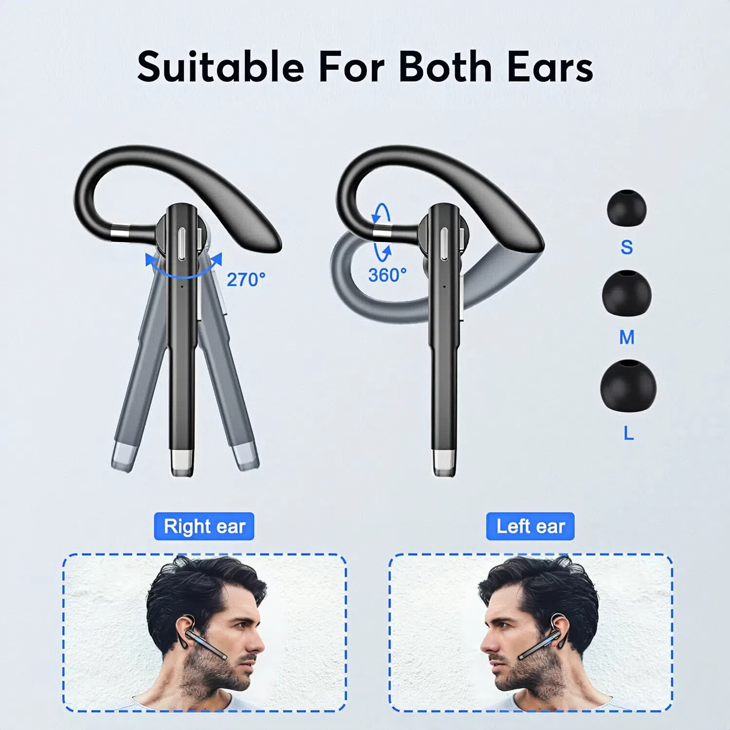 Trucker Wireless Headset Bluetooth 5.1 Earpiece Dual Mic Earbud Noise Cancelling