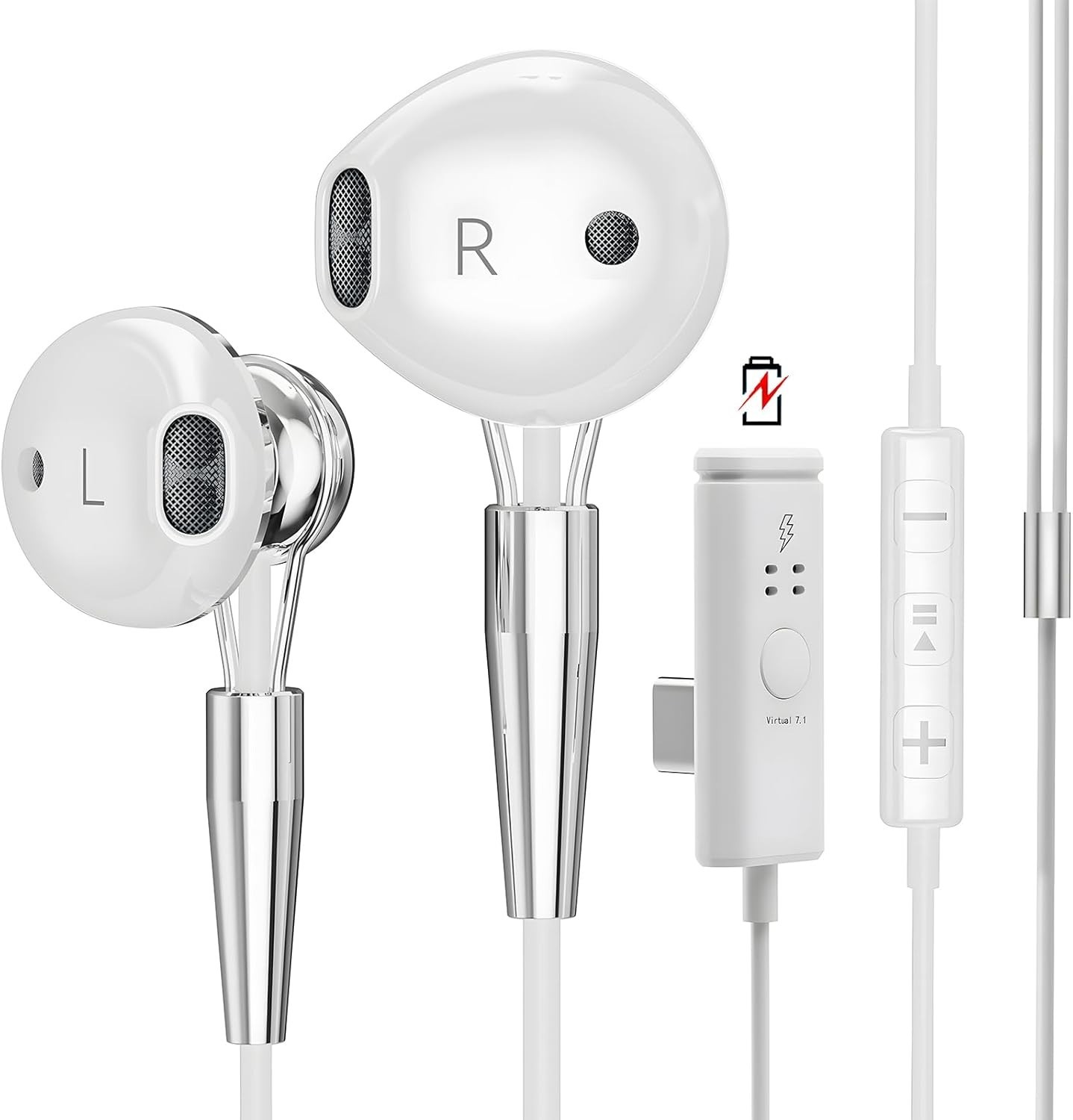 Wired Gaming Earbuds w/ ENC Microphone,USB C Active Noise Cancelling Stereo Bass