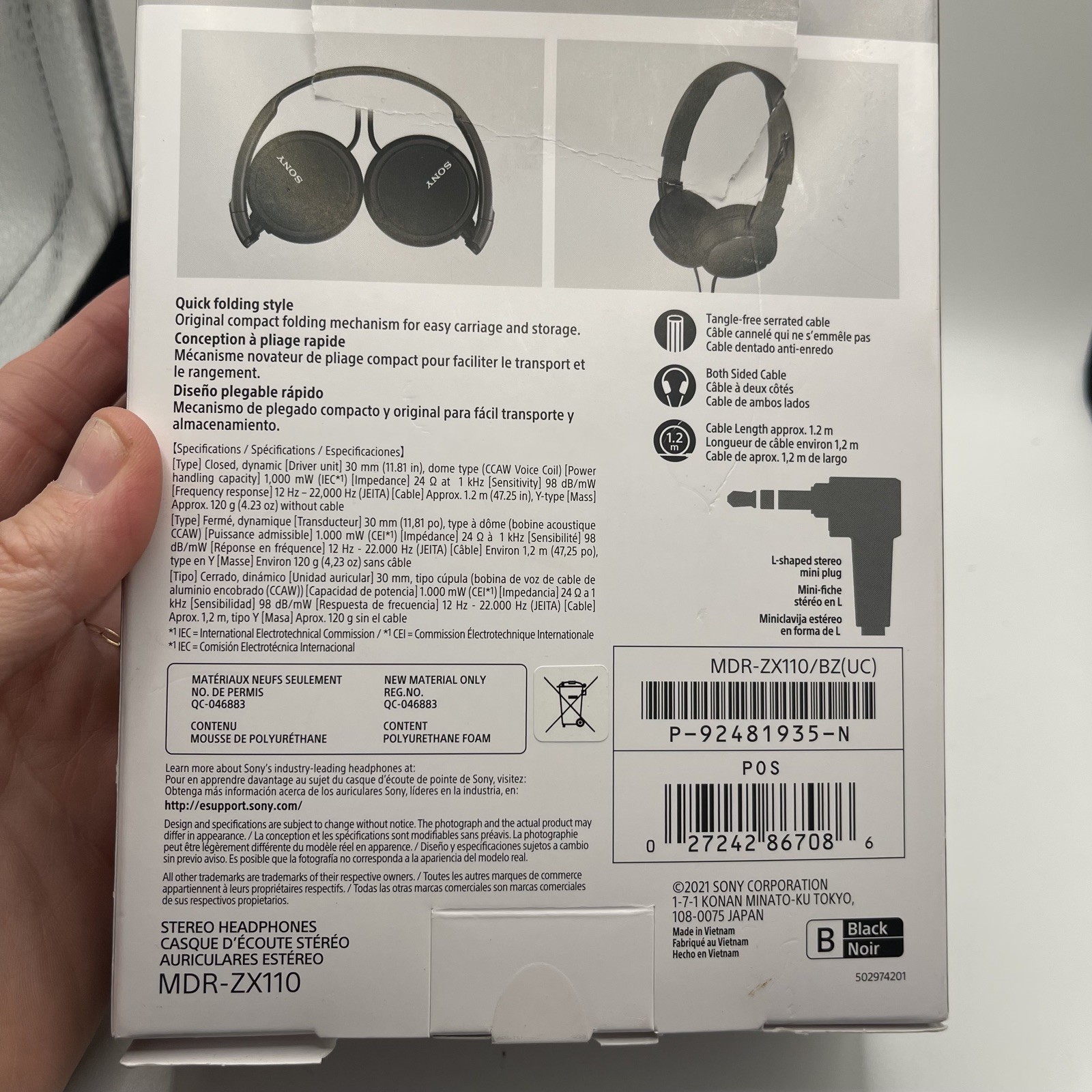 Sony MDR-ZX110 Wired Ear-Pad (On the Ear) Headband Headphones in Black