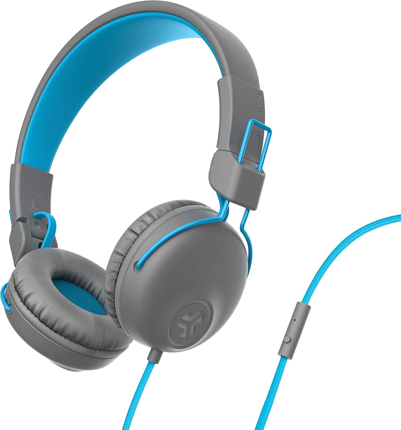 JLab Studio On-Ear Headphones Wired Headphones Gray/Blue Tangle Free Cord 40mm