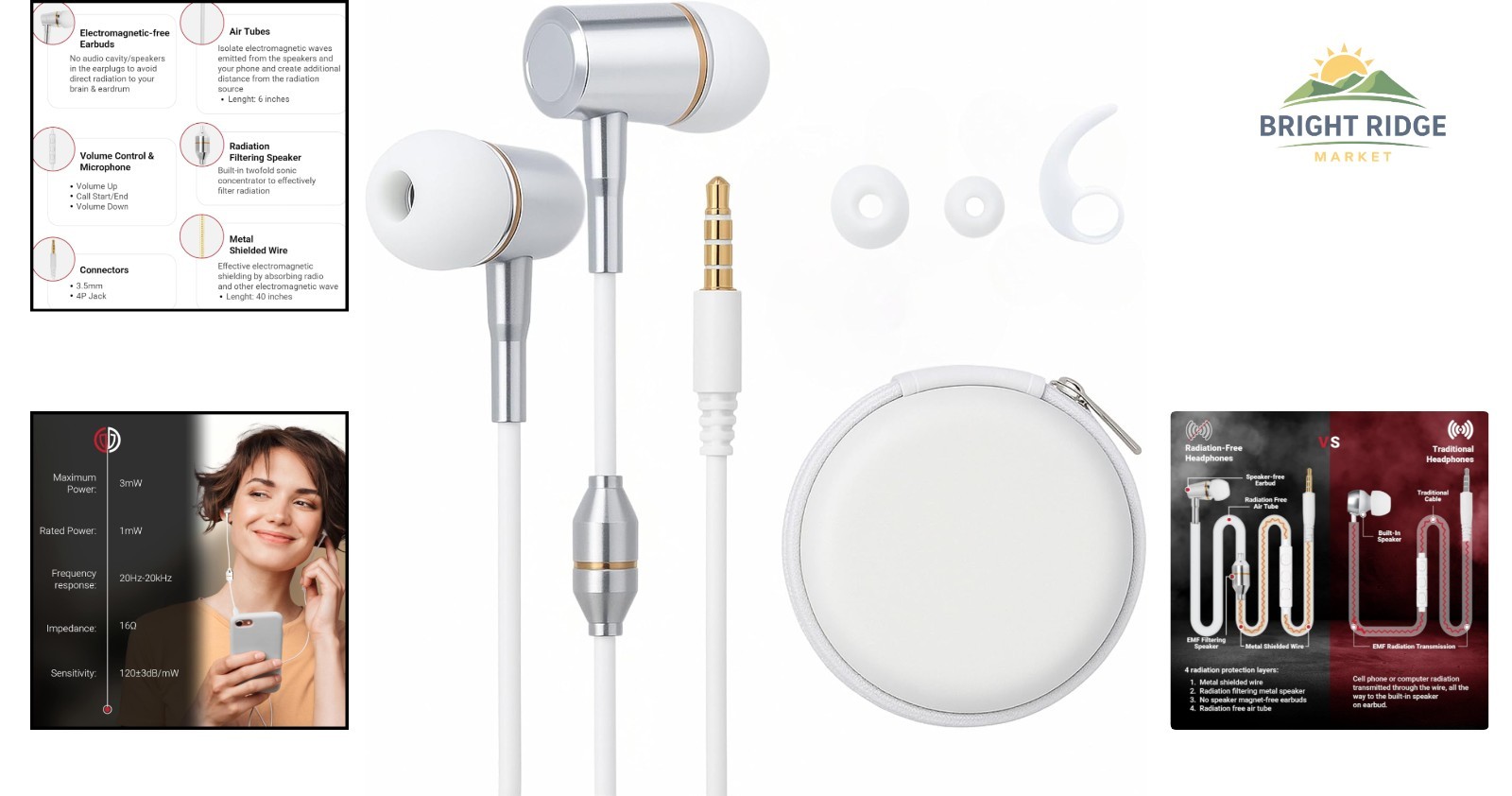 Air Tube Headphones with Microphone, Volume Control, and Carry Case Included