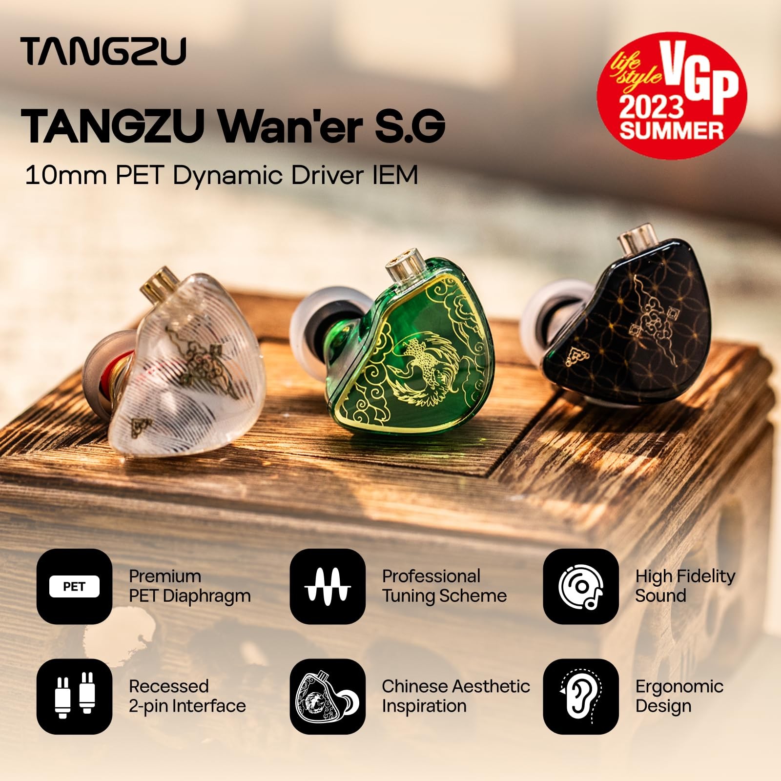 TANGZU Wan’er S.G HiFi 10mm Dynamic Driver PET Diaphragm in-Ear Earphone with…
