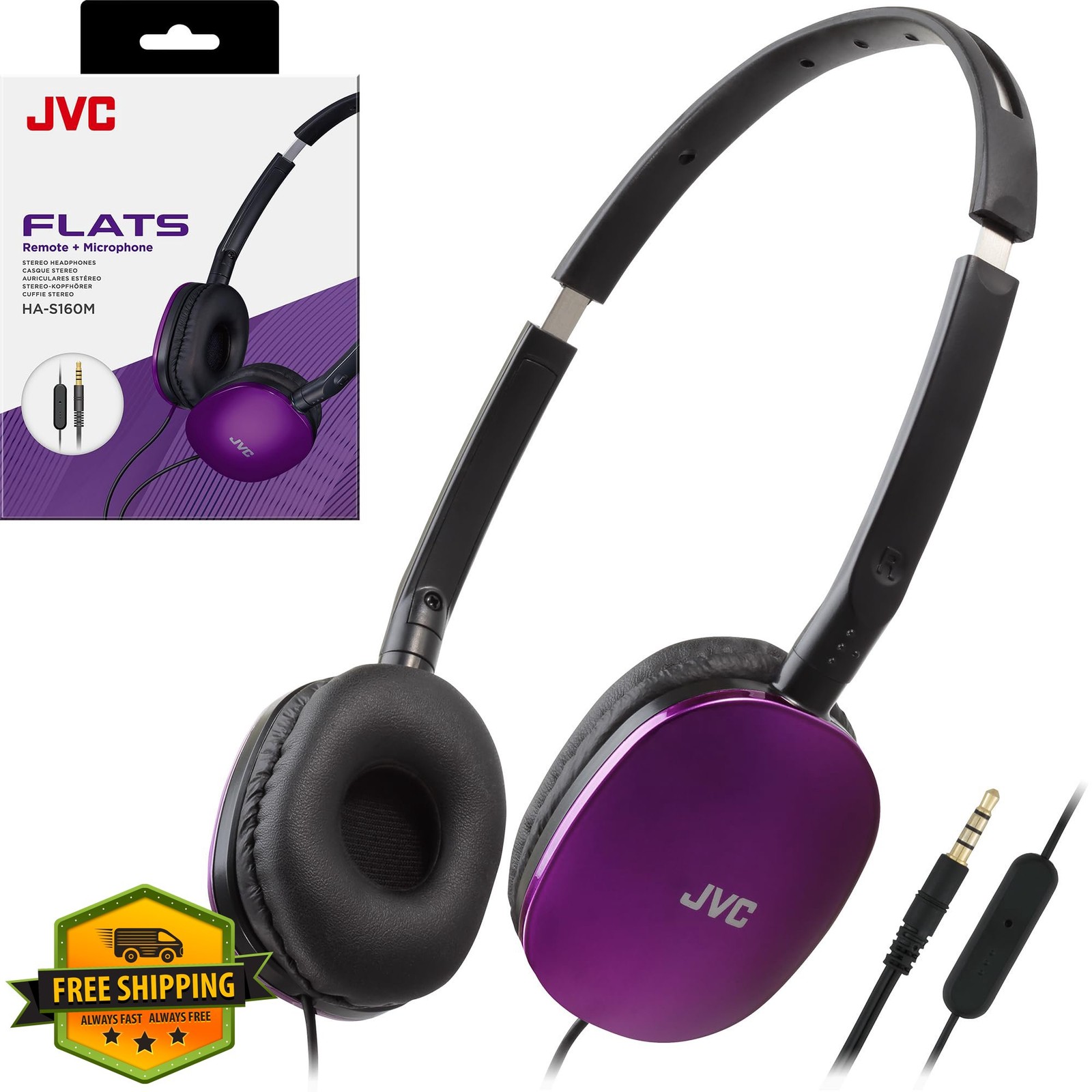 JVC Flats On-Ear Wired Headphones Foldable 30mm Driver PC Gaming