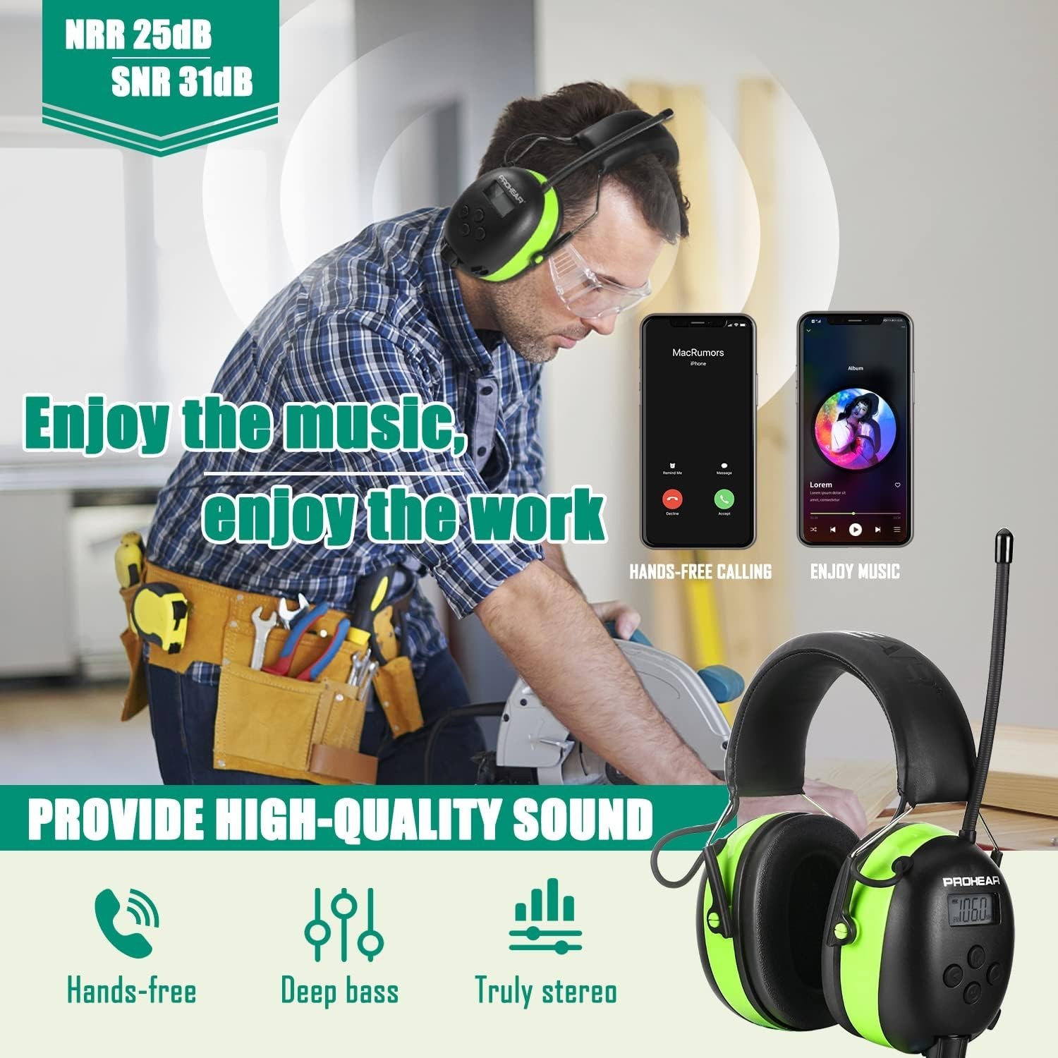 033 Upgraded 5.4 Bluetooth Hearing Protection AM FM Radio Headphones, Noise R…