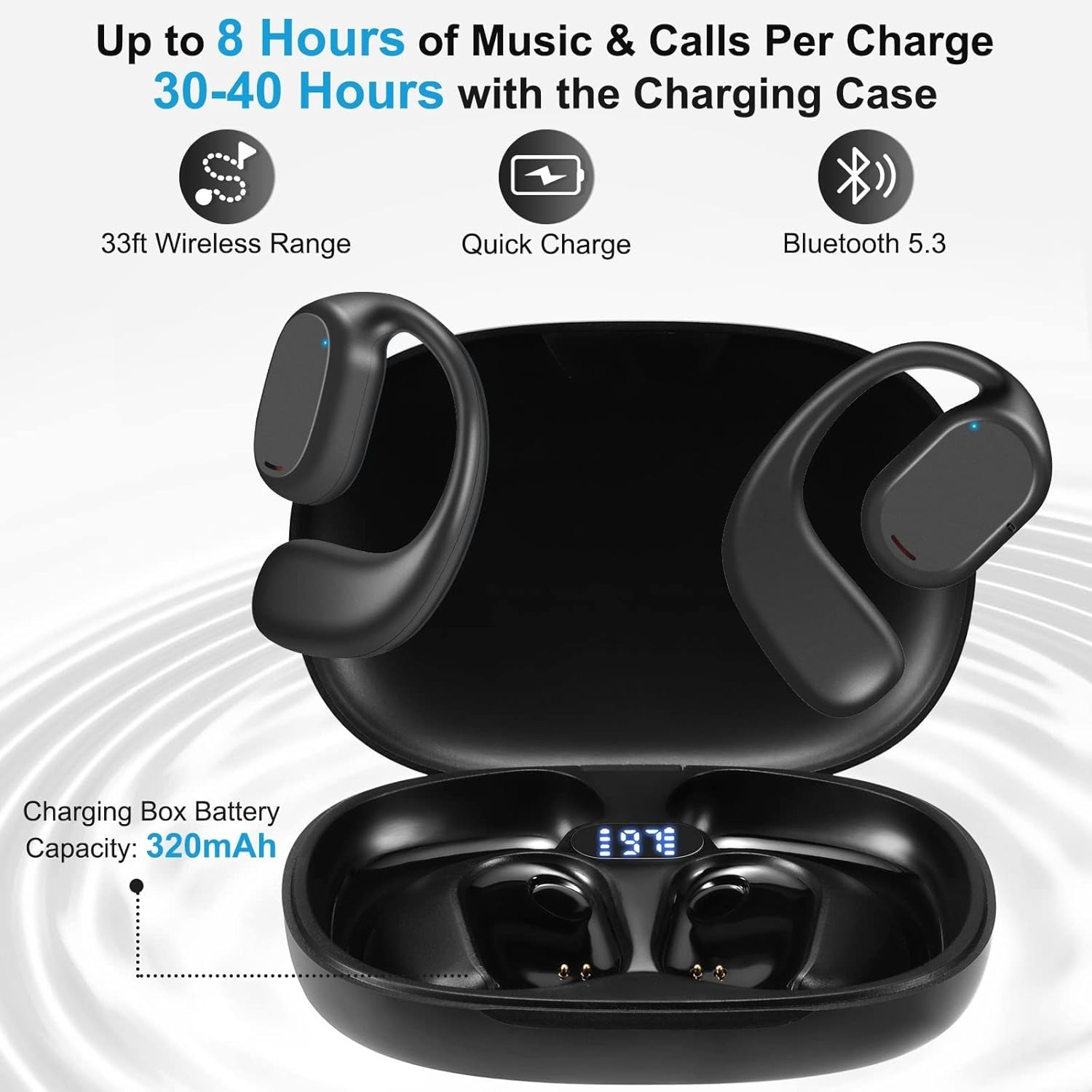 Bluetooth 5.3 Open Ear Headphones: Comfort & Clarity with 16 Hours Battery Life