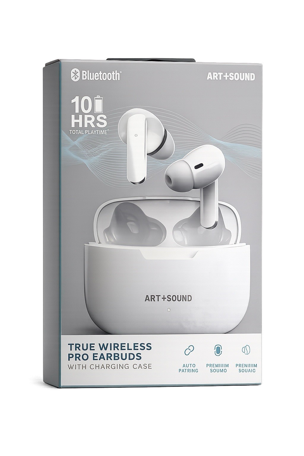 ART+SOUND True Wireless Pro Bluetooth In-Ear Earbuds w/ Case White Mic