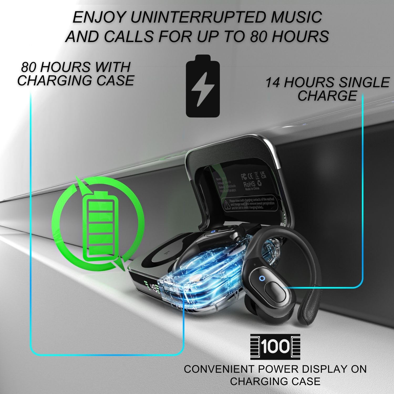 Groove 4-in-1 Wireless Earbuds w/Charging Case – 80 Hours Playtime Black