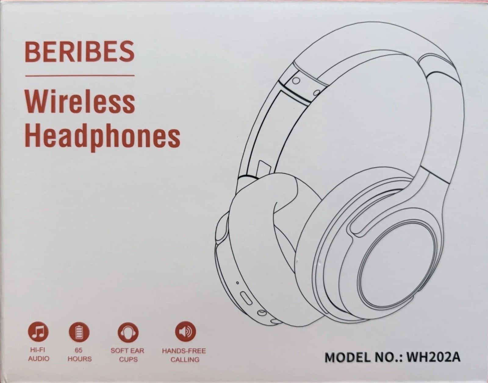 BERIBES WH202A Black HI-FI Audio Bluetooth Over Ear Wireless Headphones 65H Play