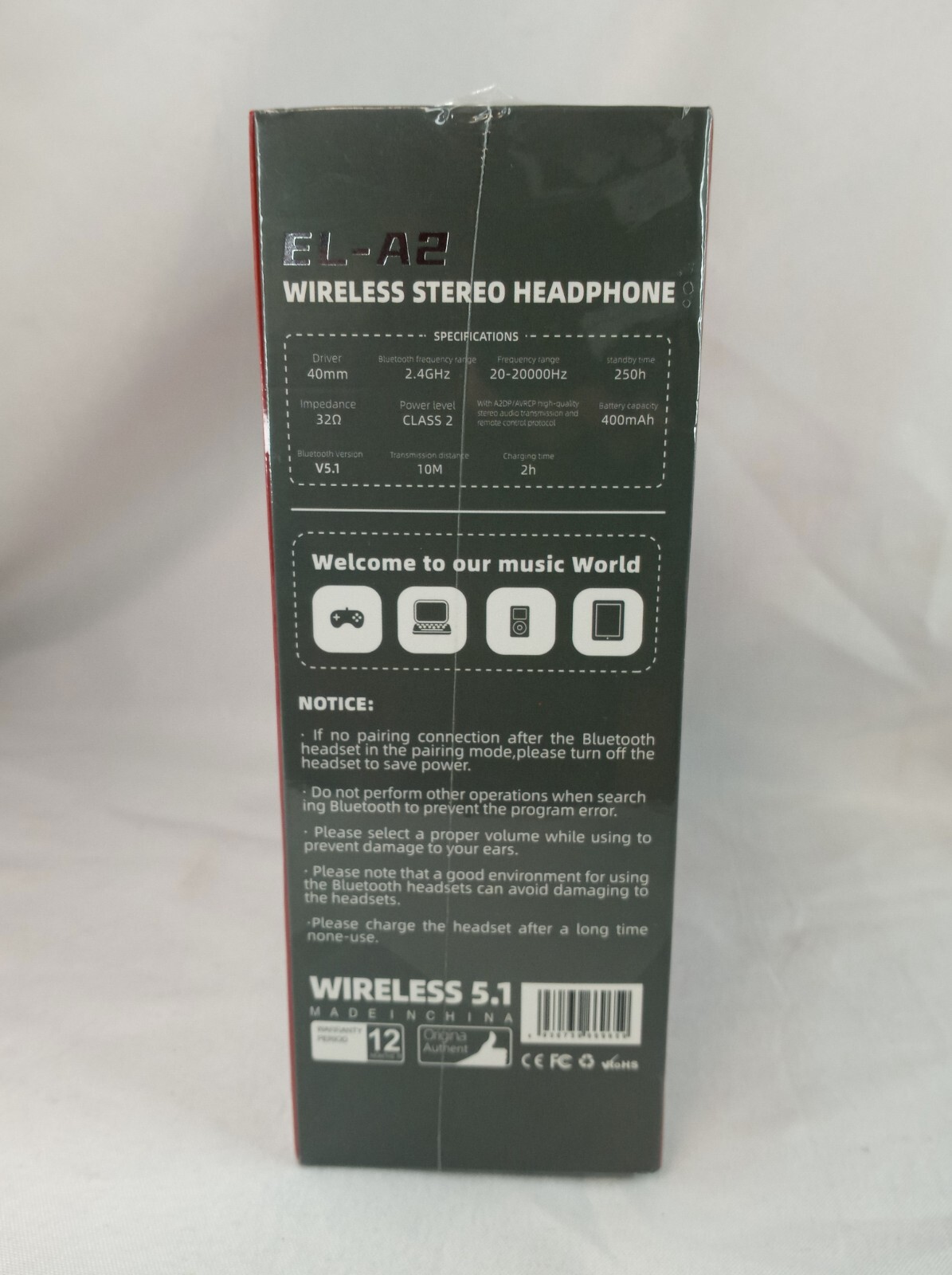 EL-A2 Stereo Wireless Headphones Red And Black Hand-Painting Wireless V5.1