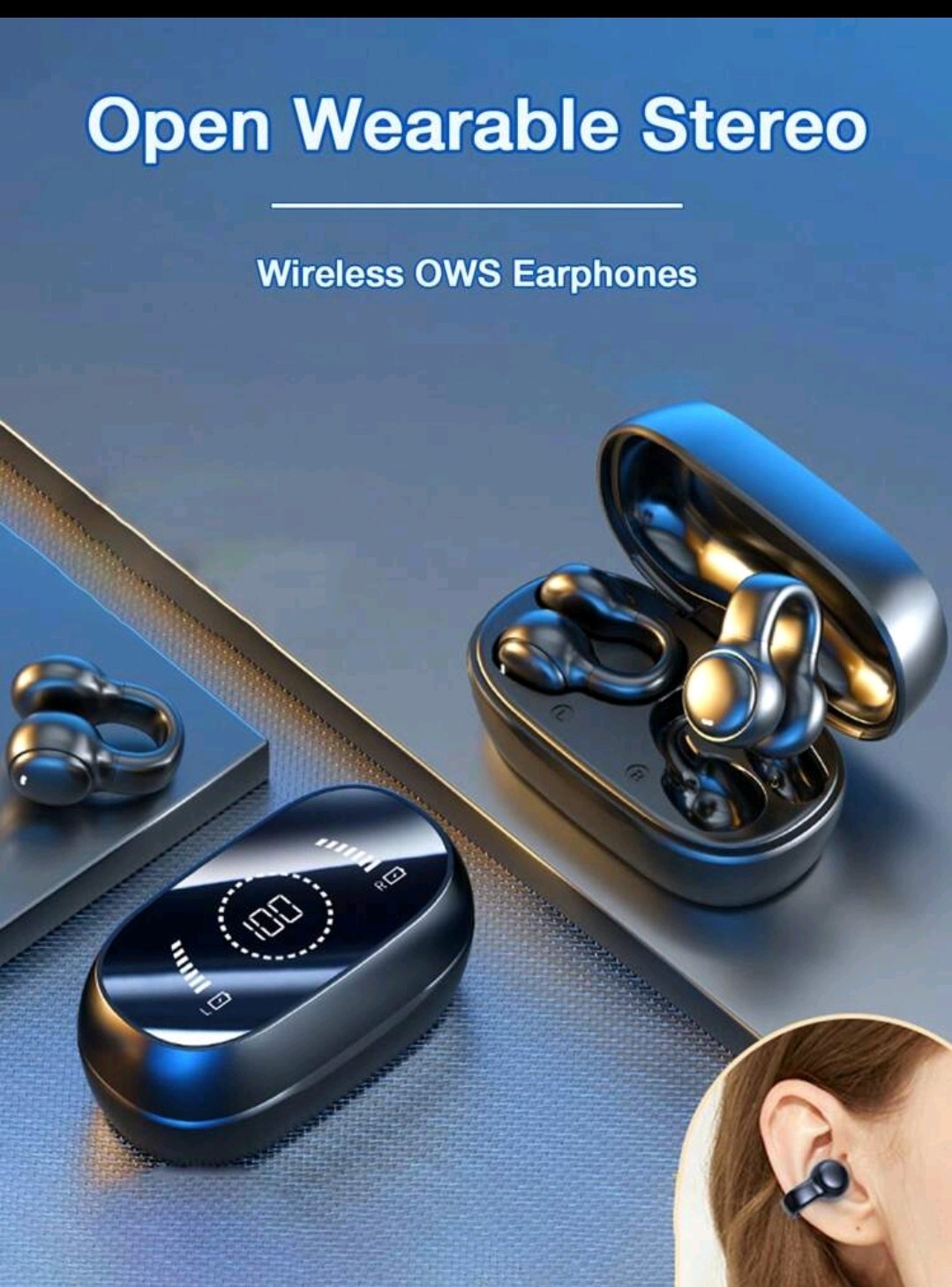 M47 OWS Open Wearable Stereo Bluetooth Earbuds ENC Ear-Hook w/ Case White