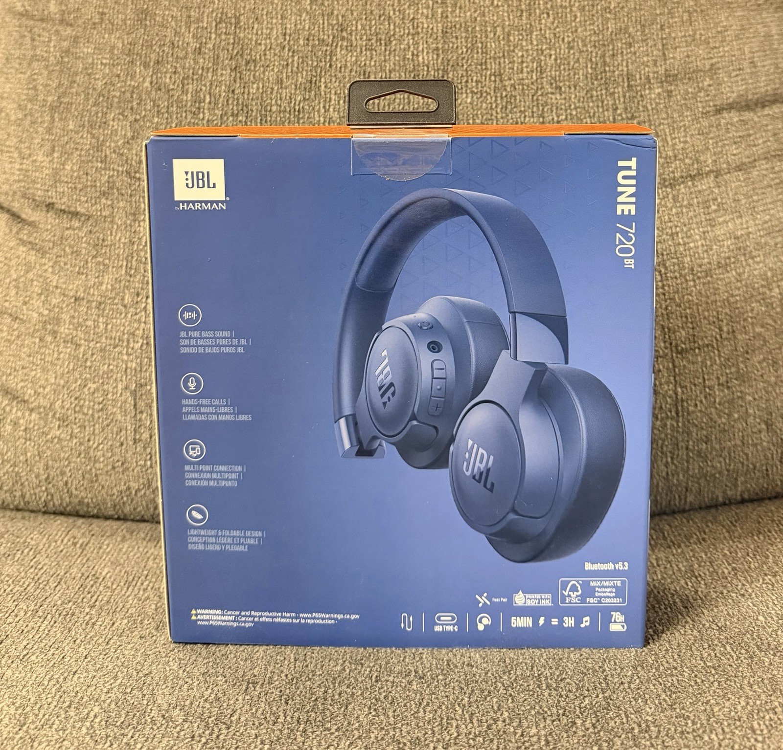 JBL Tune 720BT Over-Ear Wireless Bluetooth Pure Bass Sound Headphones (Blue)