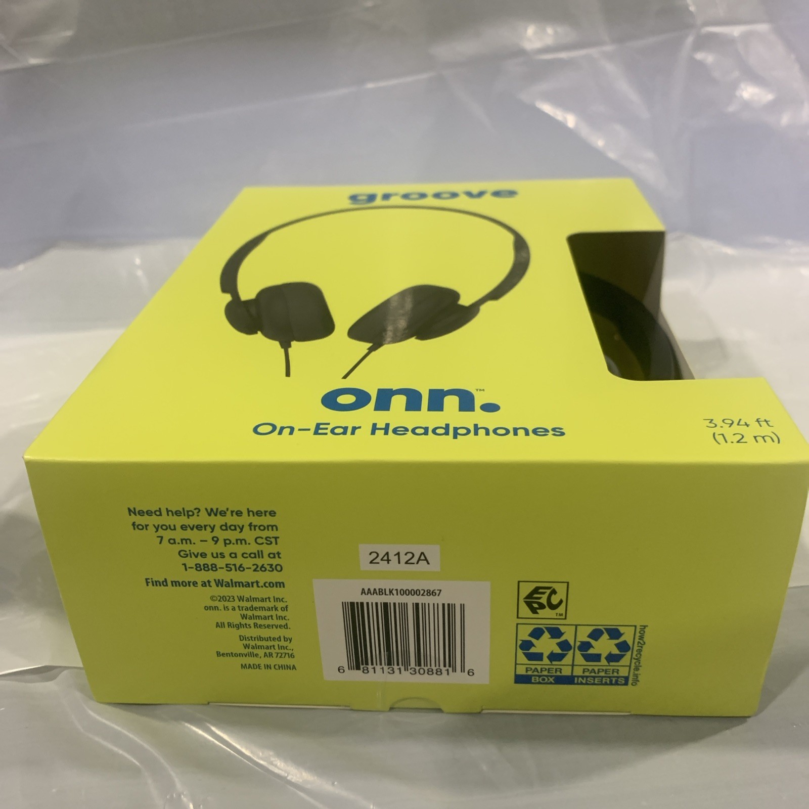 Brand New Onn Groove On-Ear Wired Headphones – Black – 3.5mm Aux 3.94ft Cable