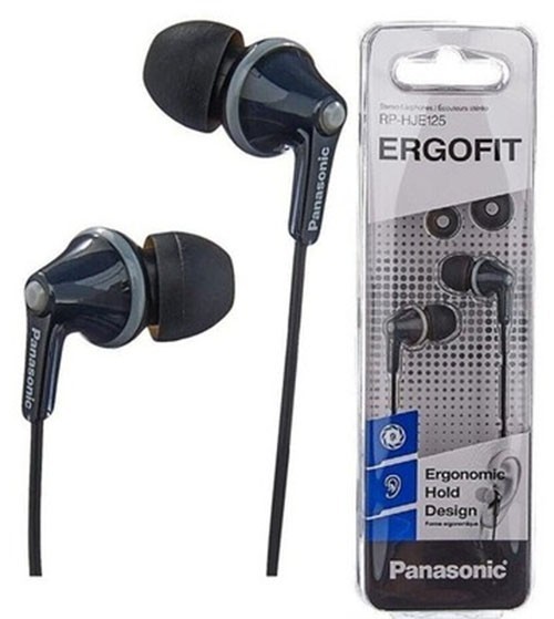 Panasonic RP-HJE125-K ErgoFit In-Ear Earbud Headphones- BLACK NEW FREE SHIPPING