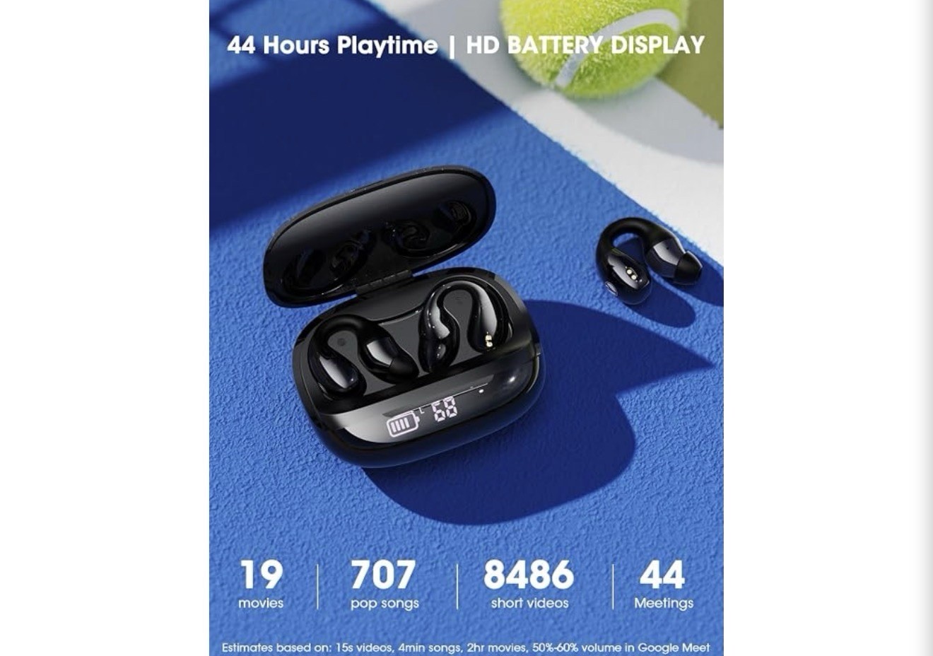 YUMONDEAR CLIPFIT Bluetooth Wireless Open-Ear Ear-Hook Earbuds Mic, Black