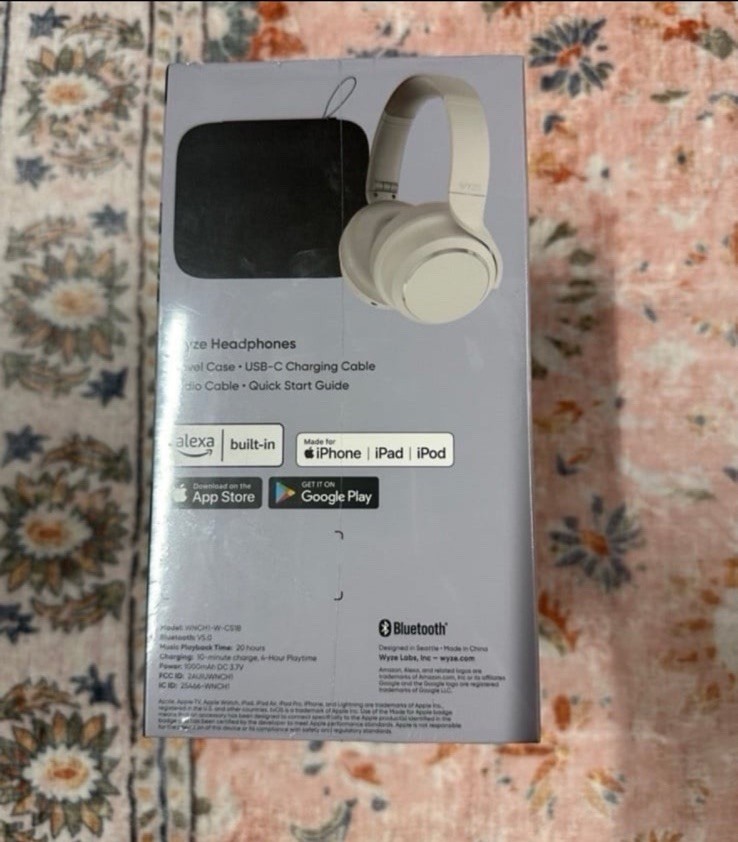 Wyze Wireless Headphones White Noise Cancelling Alexa Built-in Travel Case