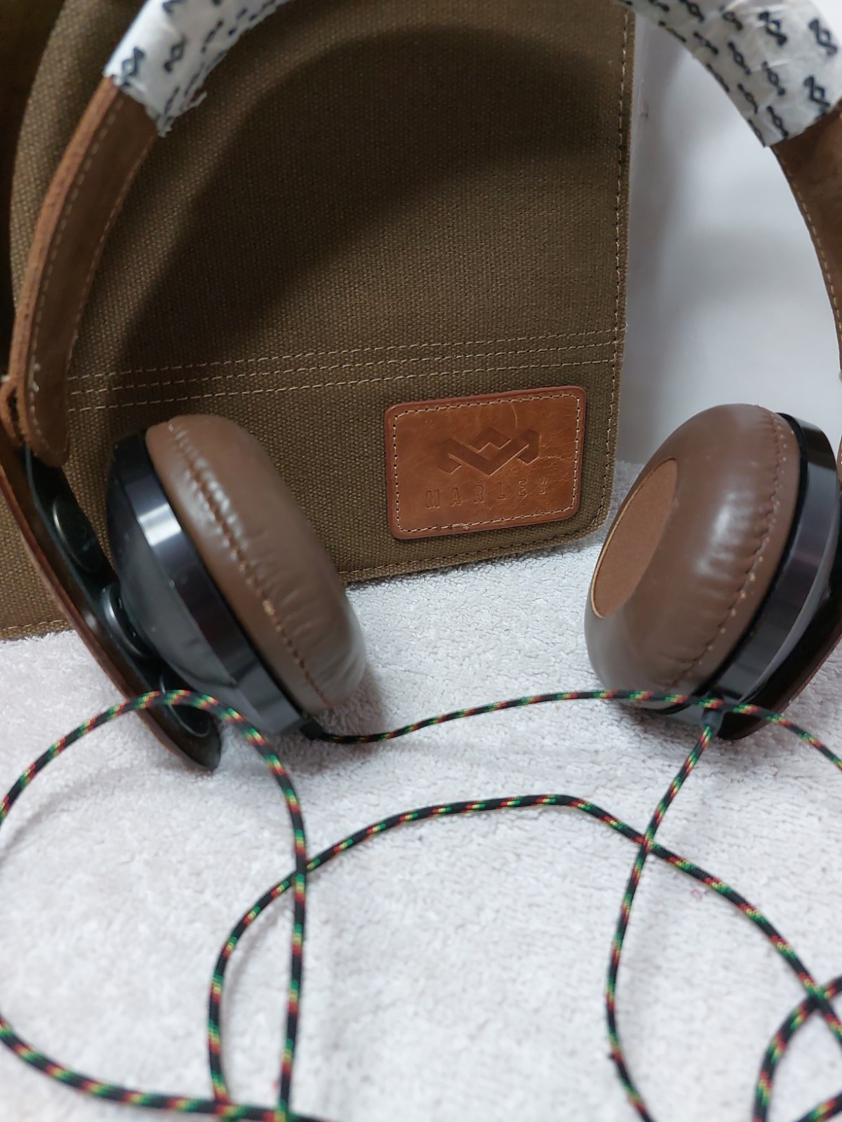 House of Marley Exodus On-Ear Wired Headphones-Harvest Brown Wood/Leather w/Bag