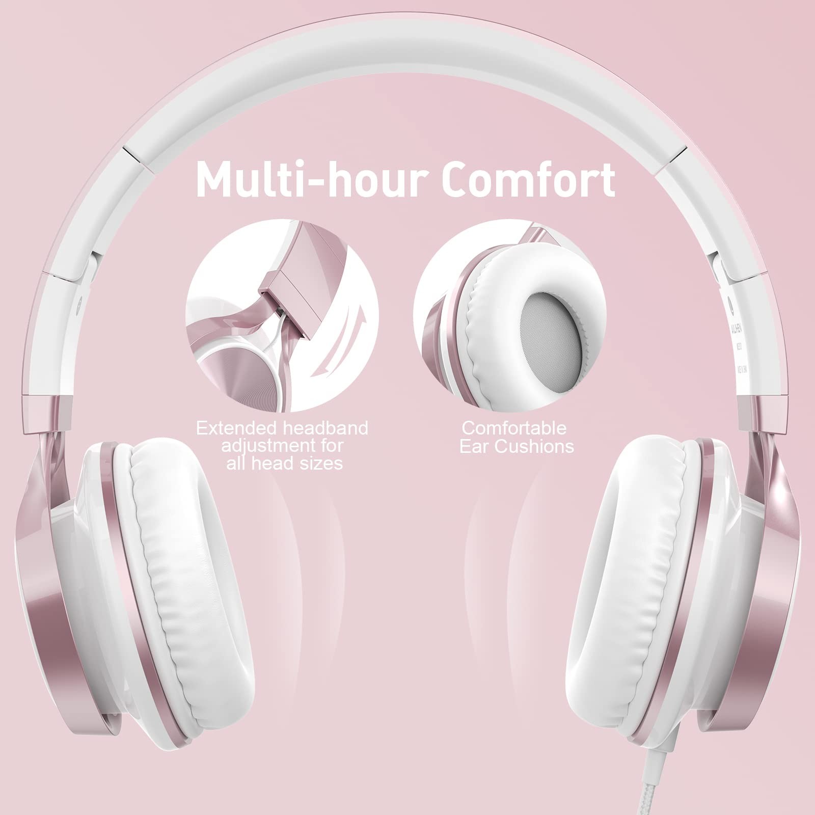 Wired Headphones with Mic, Girls Headphones for School, On-Ear Headsets for C…