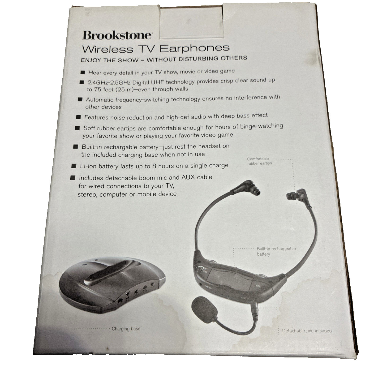 Brookstone Wireless Tv Earphones 2.4Gz Digital UHF Technology. Detachable Mic
