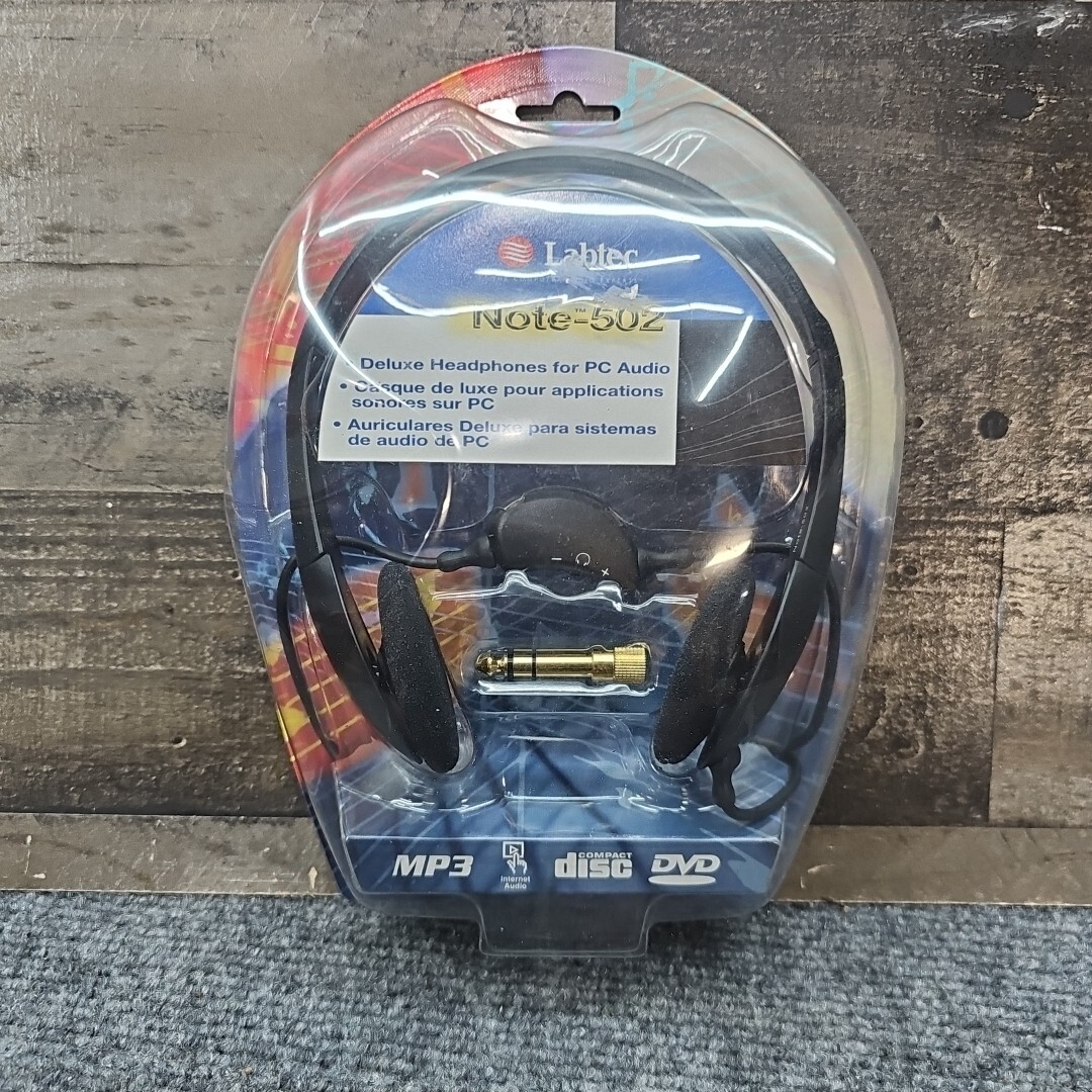 Labtec Headphones Note 502 Deluxe Audio VTG 2001 NIP w/ 1/4 Jack Plug Adapter