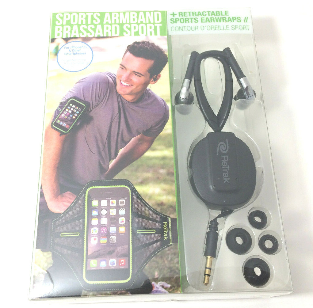 Retrak Armband with Retractable Sports Exercise Earwraps Green NIB
