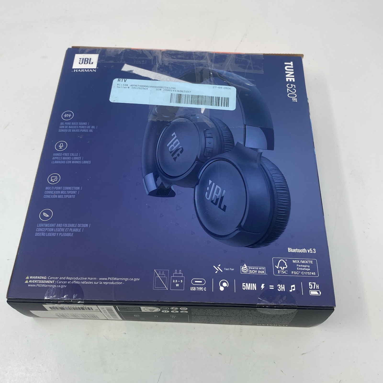 JBL Tune 520BT Wireless On-Ear Headphones Navy Blue