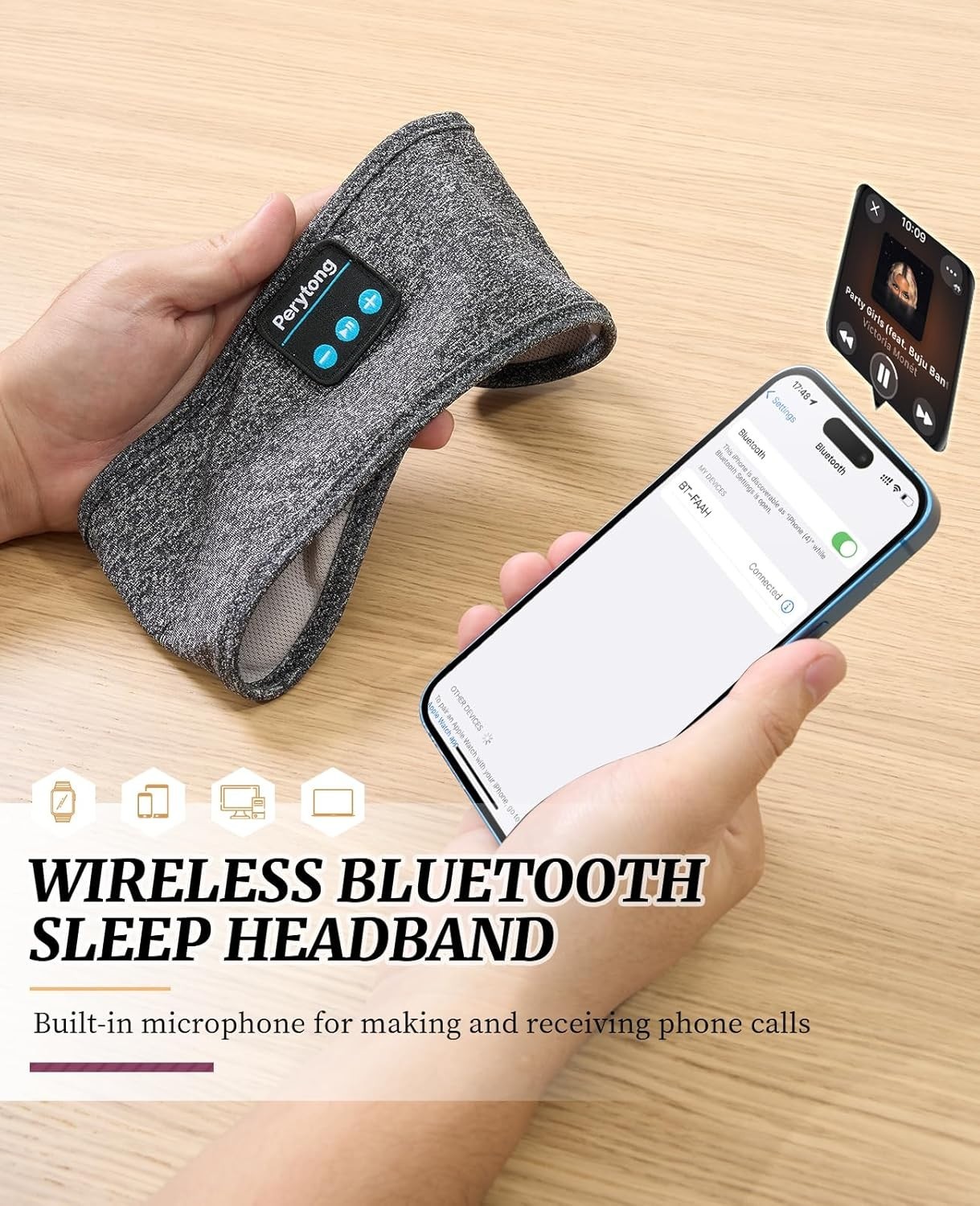 Perytong Sleep Headphones Wireless, Bluetooth Sports Headband Headphones with Ul