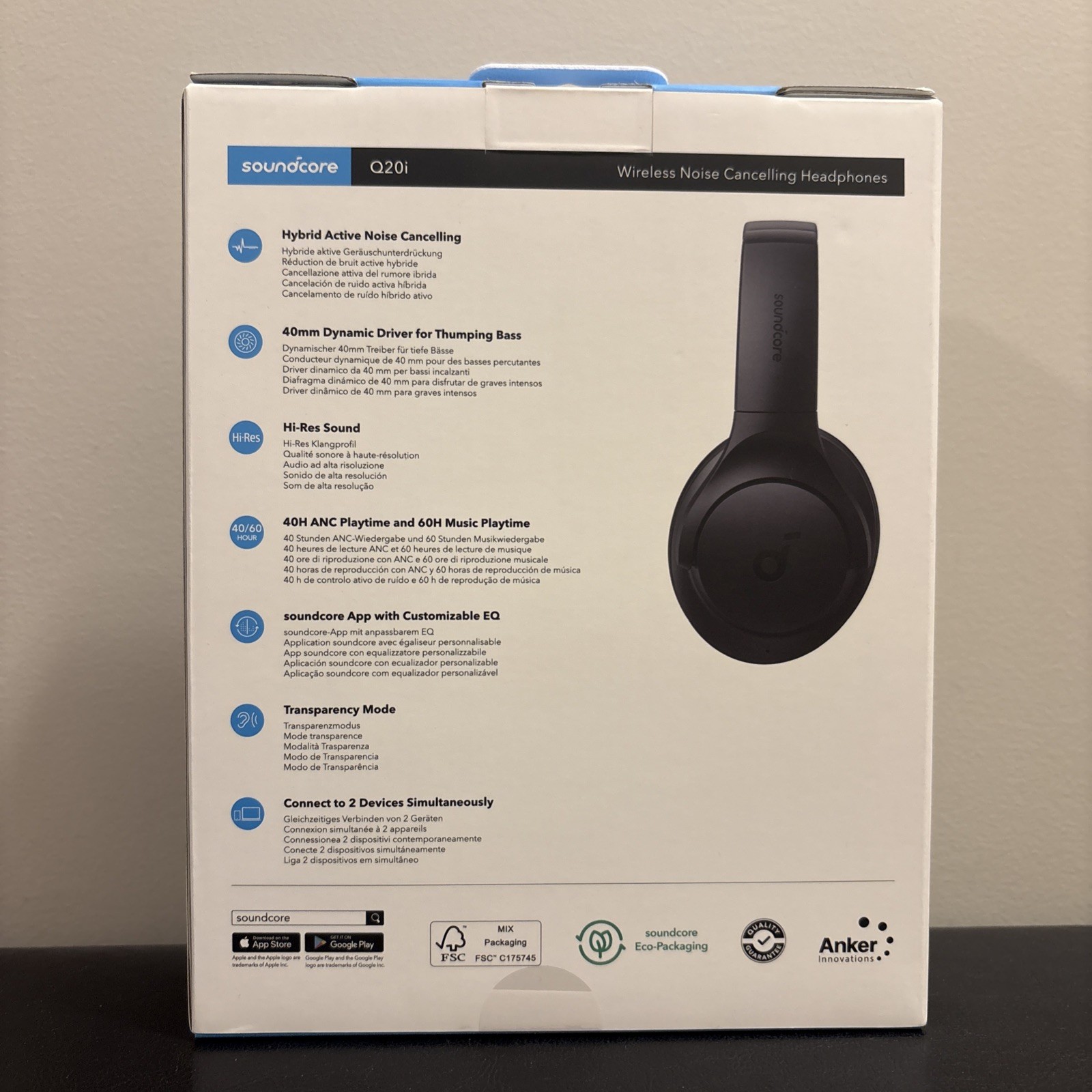 NEW IN UNOPENED BOX Soundcore Q20i Wireless Noise Cancelling Headphones in Black