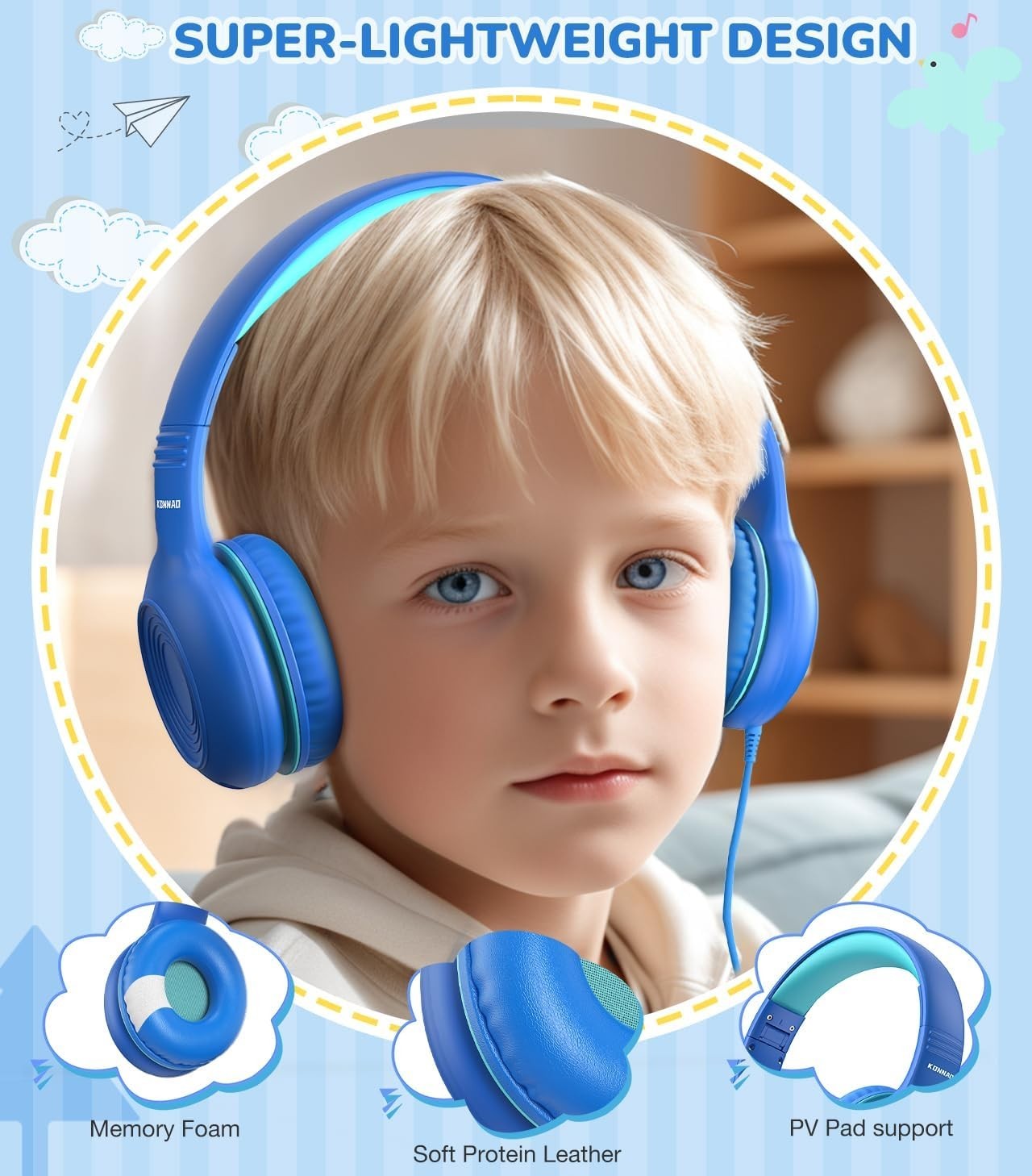 Lightweight USB-C Kids Headphones | Foldable with Microphone & Sound Isolation