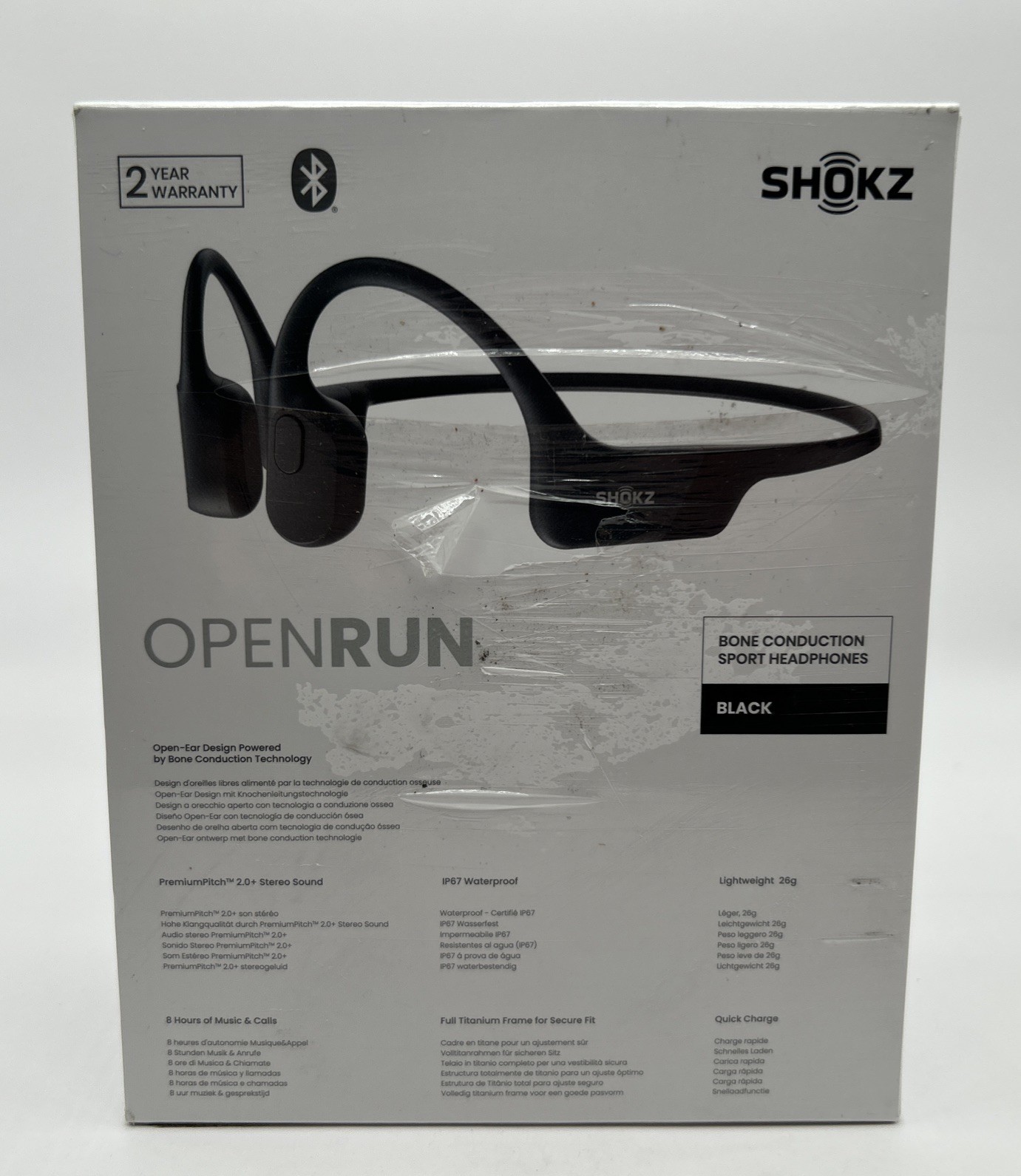 Shokz OpenRun Black Bone Conduction Bluetooth Wireless Headphones Open Ear Buds