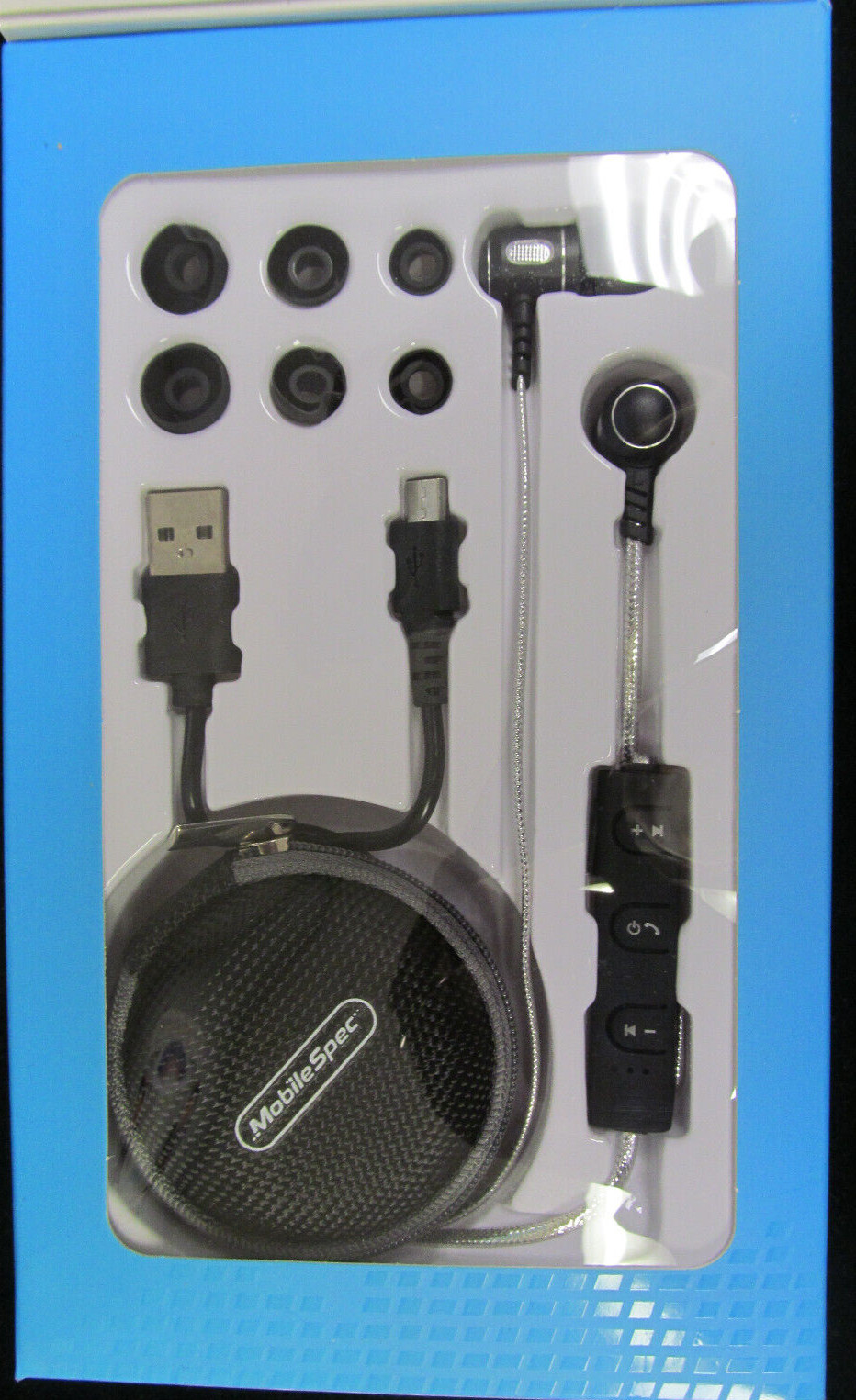 NEW MOBILE SPEC MBS11123 BLACK SILVER STEREO BLUETOOTH EARBUDS wCASE FREESHIP