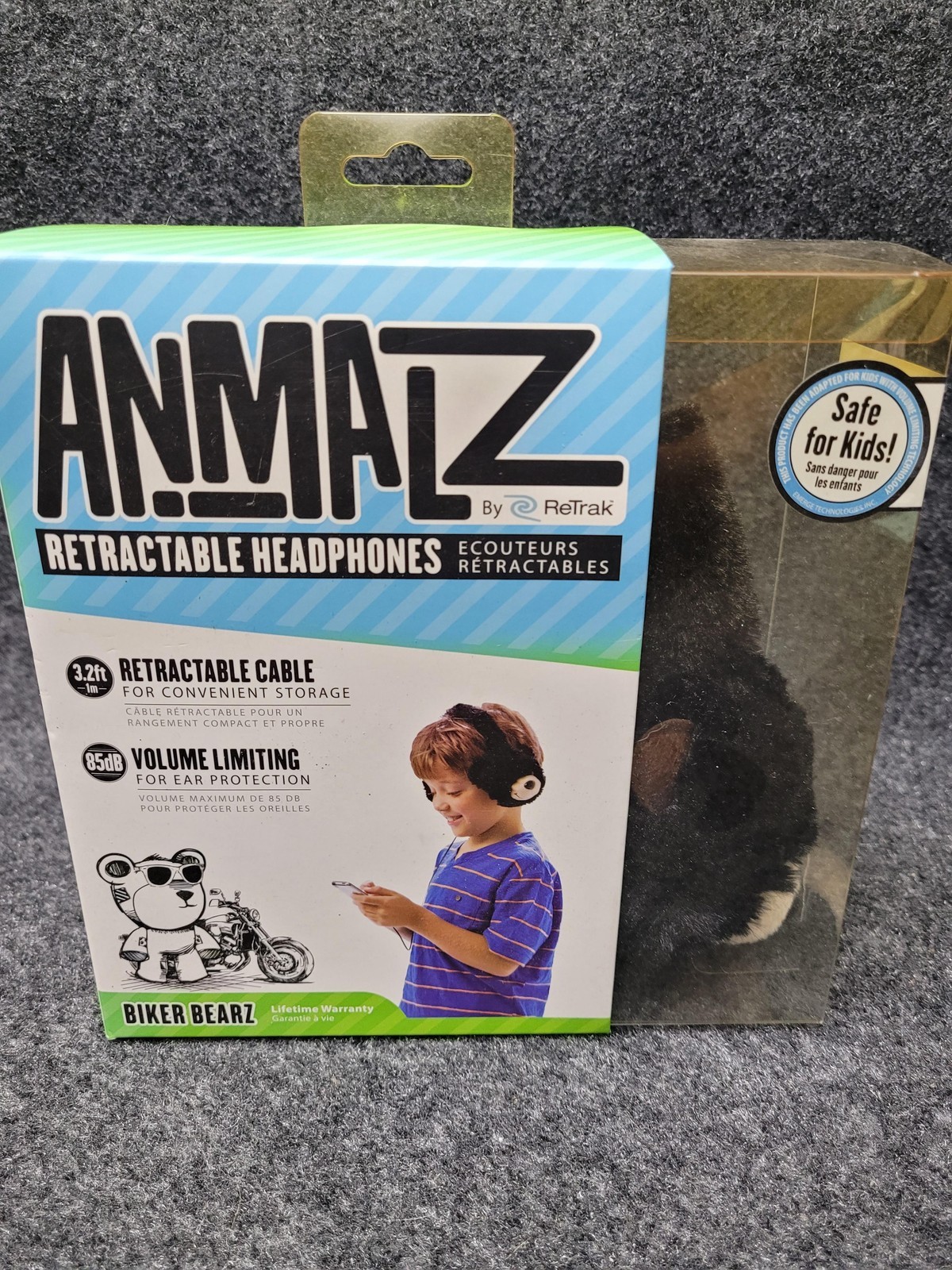 ReTrak Animalz Biker Bearz Kids Retractable Headphones Volume Limiting Safe 85dB