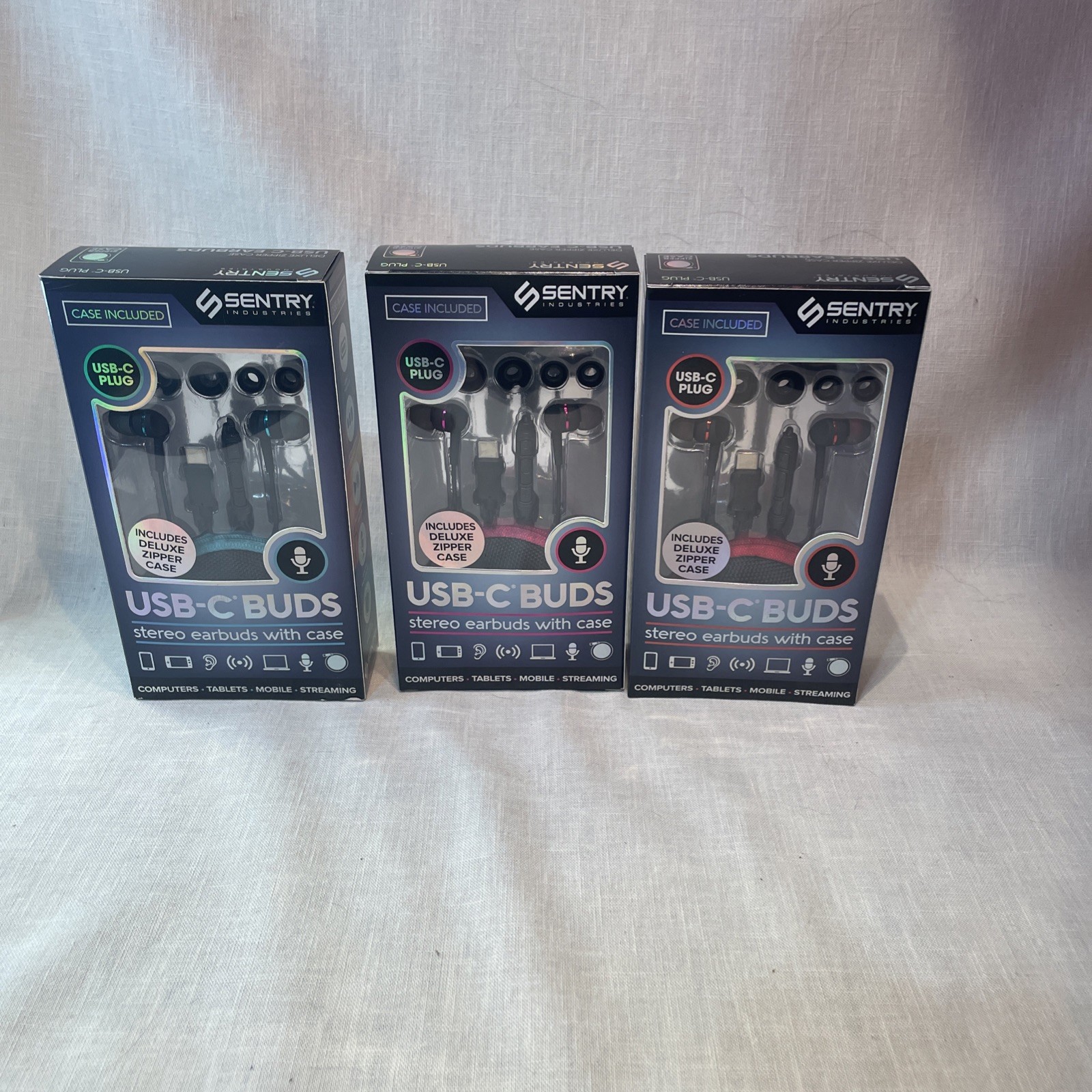 3 Sentry USB-C EarBuds with In line mic with Case, noise isolation- New in Box