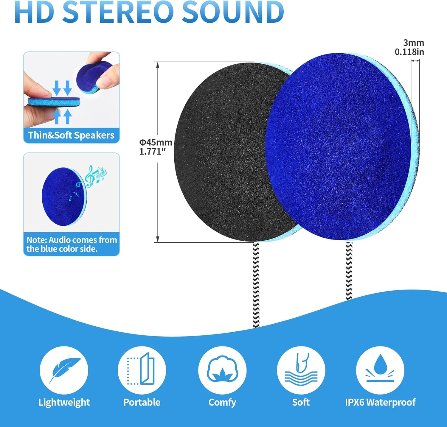 Sleep Headphones Stereo with Headband with Ultra Thin Speakers.Perfect for Side