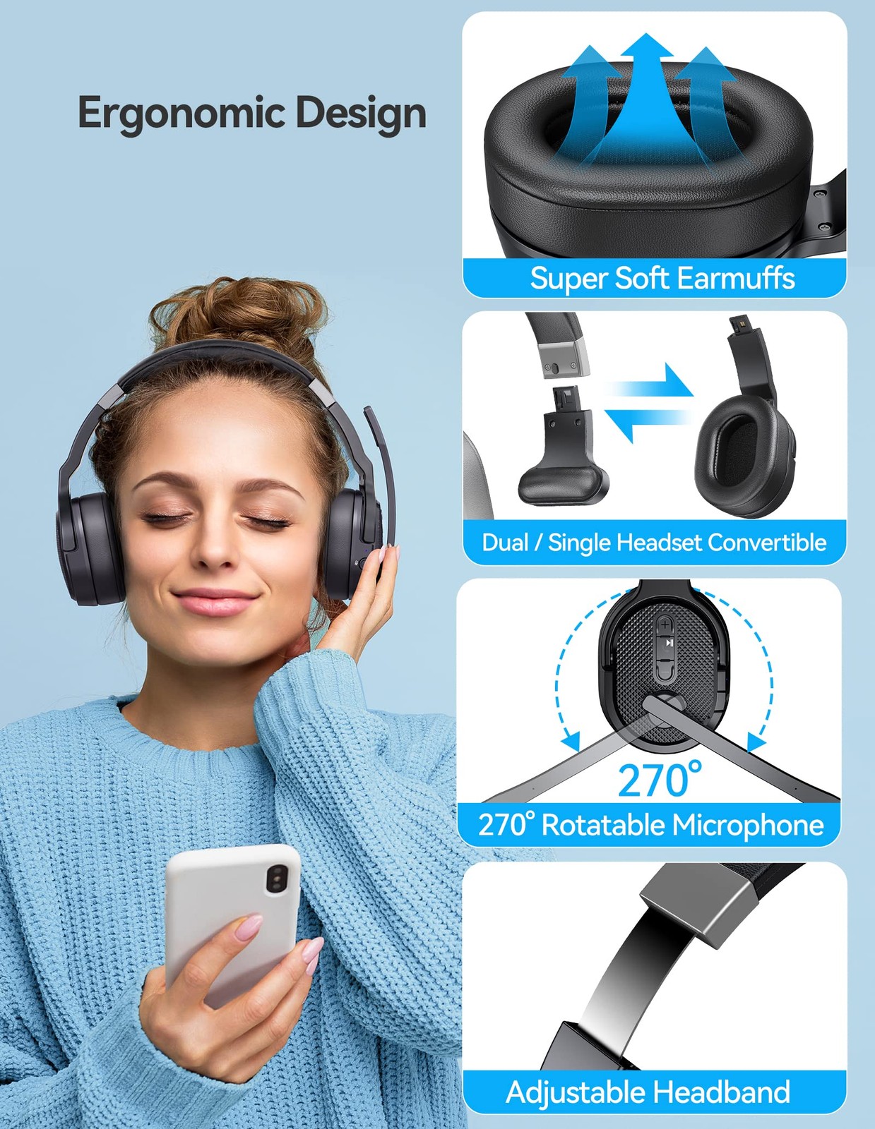 Bluetooth Trucker Headset, Single and Dual Ear Wireless Headset with Mic for …