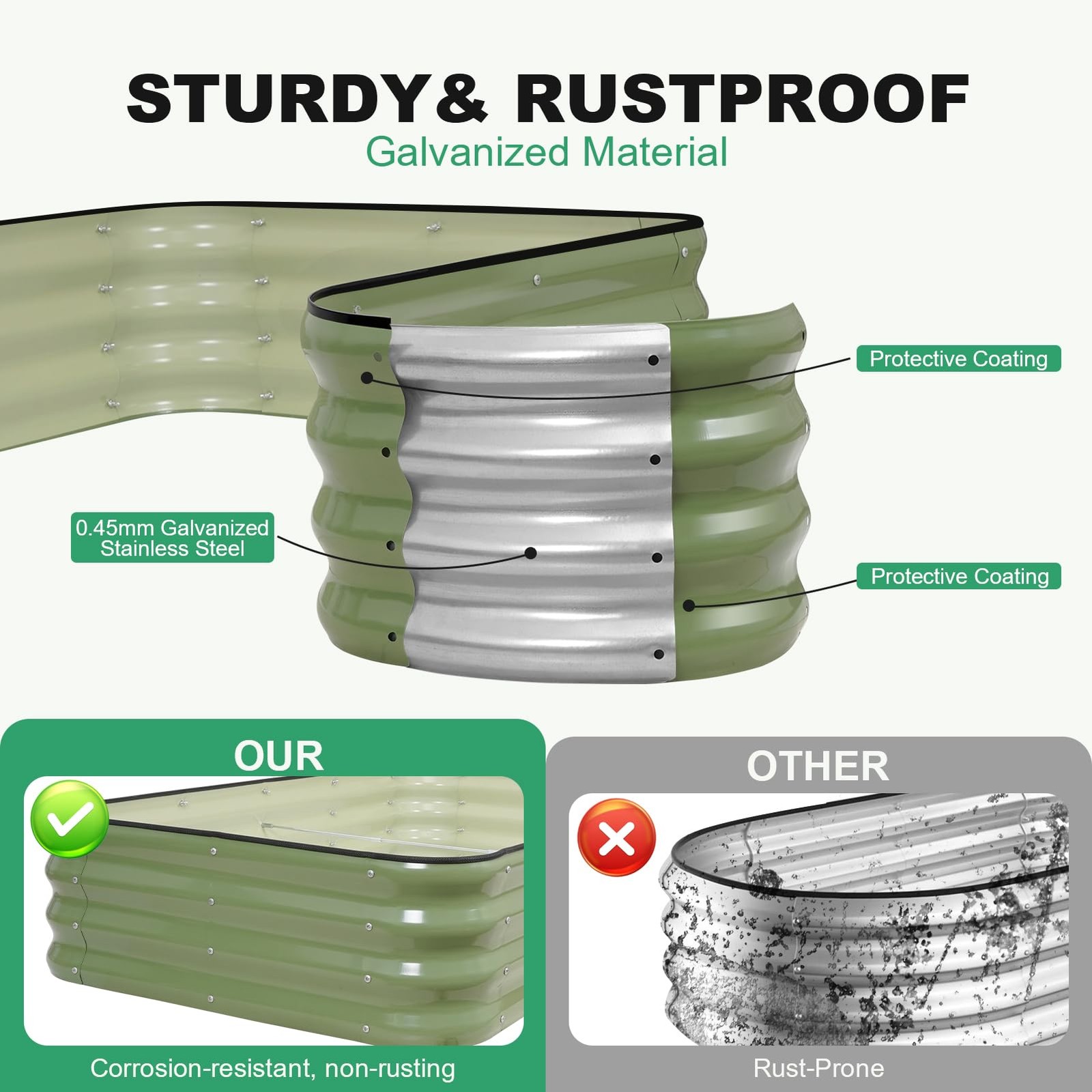 1MORE Raised Garden Bed -5X3X1 Galvanized Planter Box for 1pack-5X3X1, Green