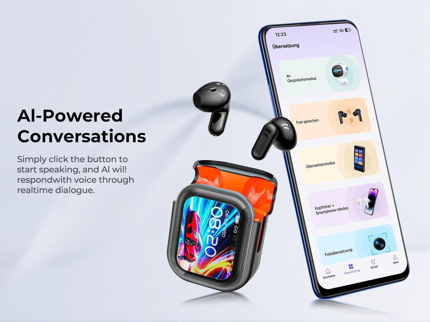 Wireless Translation Earbuds Bluetooth 5.4 135 Languages Touch Screen Noise C…