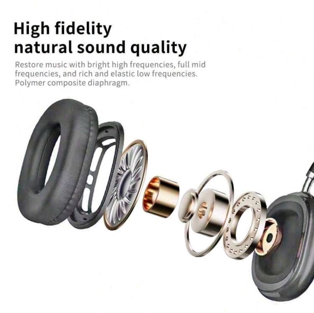 P9 Pro max Wireless Bluetooth Over-Ear Headphones w/ Mic Black 3.5mm
