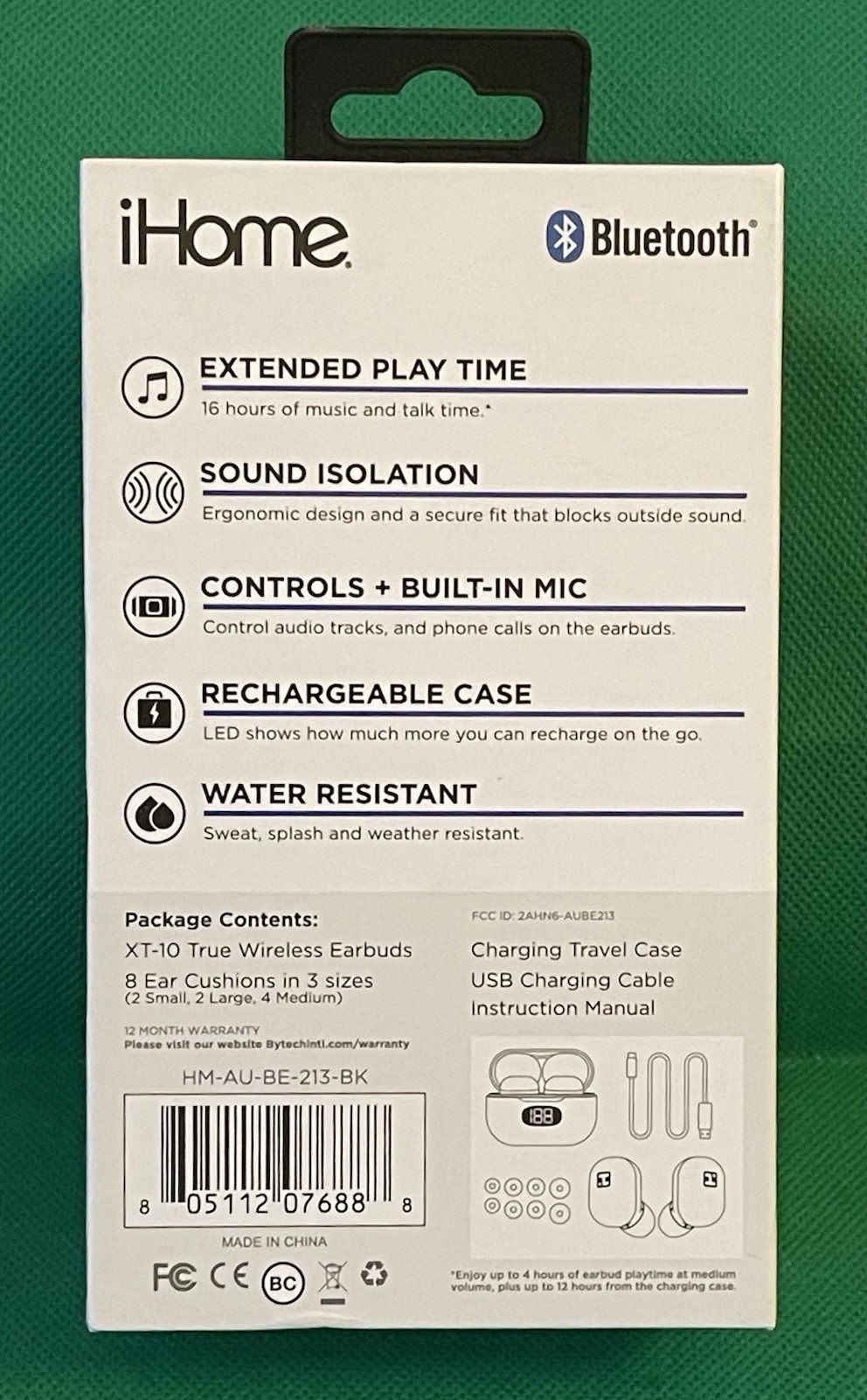 I Home XT-10 Black True Wireless Bluetooth Water Resistant USB -C Earbuds