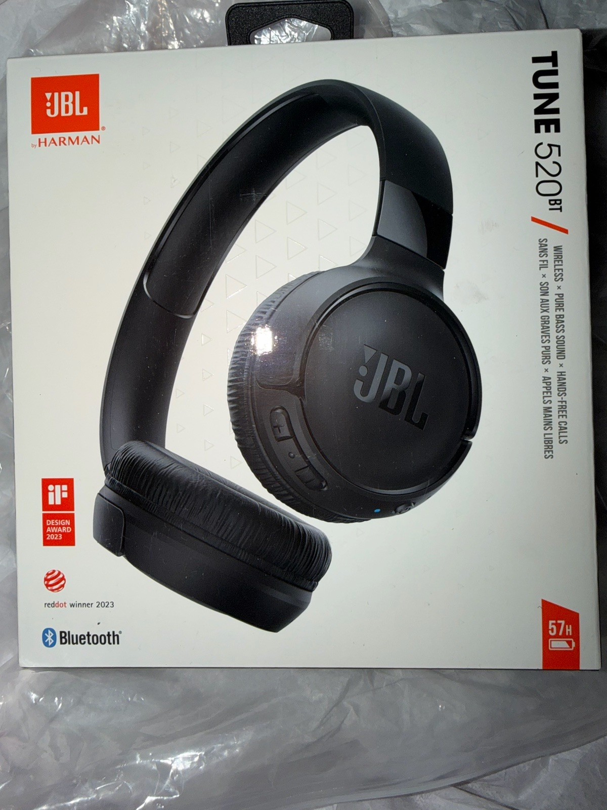 JBL Tune 520BT Bluetooth On-Ear Headphones Black New