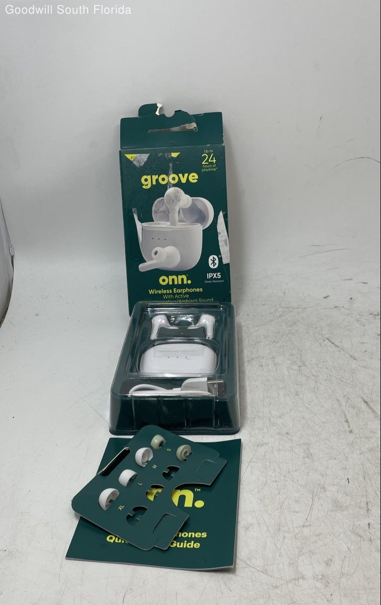 Onn Groove White Active Noise Cancelling Wireless Earphones In Box Not Tested
