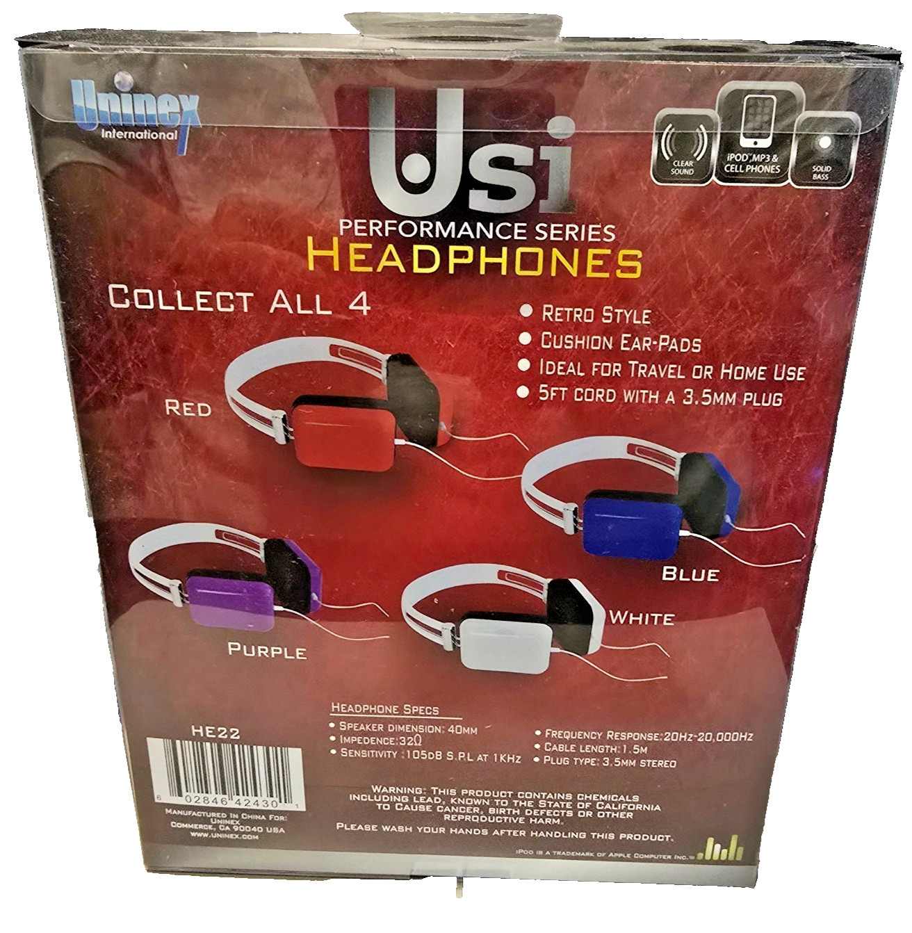 USI Wired Headphones Performance Series 3.5MM Plug 40MM Speakers 1.5 M Cable