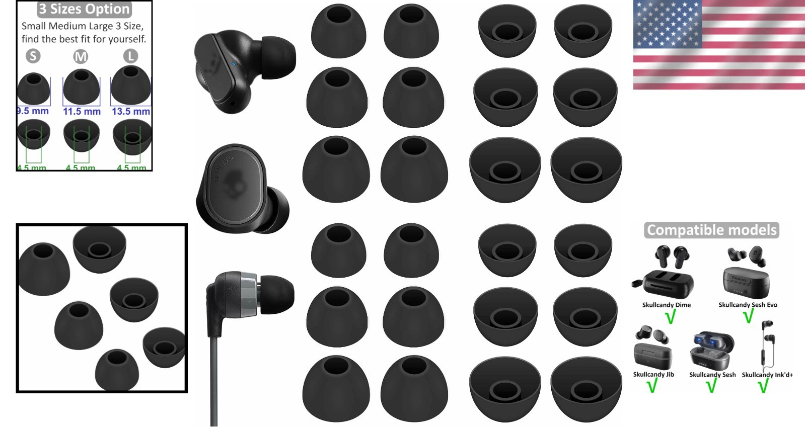 Custom Fit Replacement Ear Tips – 12 Pairs Silicone Compatible with Skullcandy