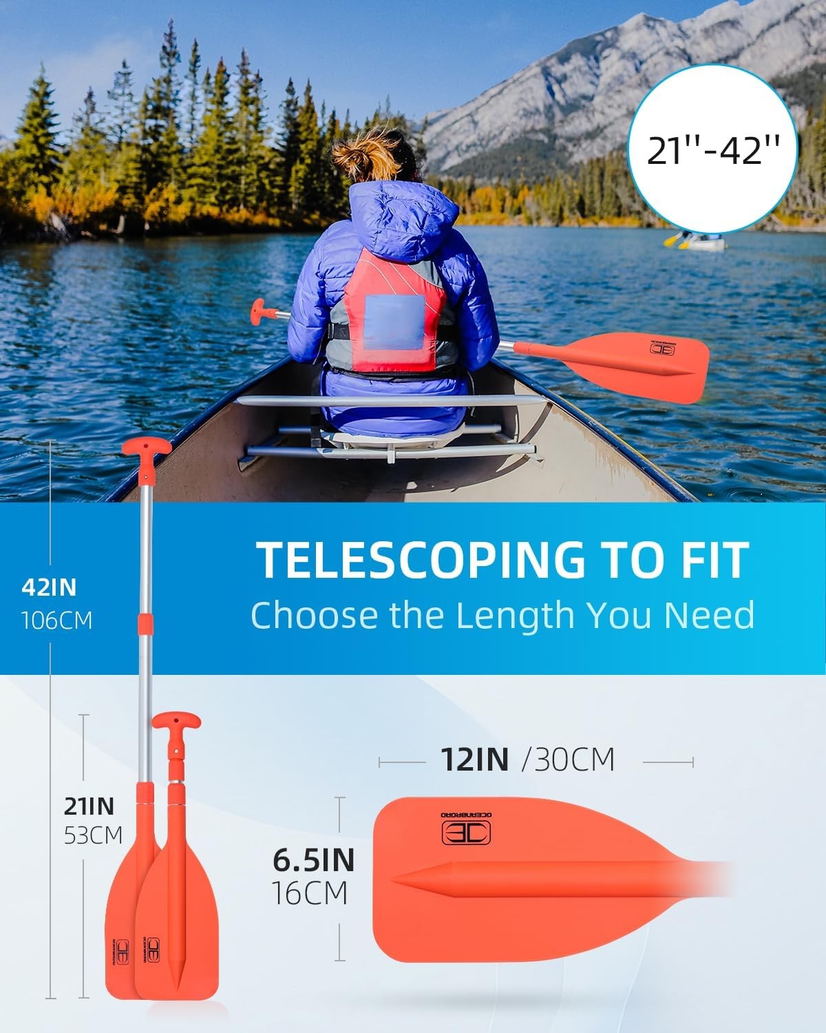 OCEANBROAD Telescoping 21''-42''(1-pack), Orange