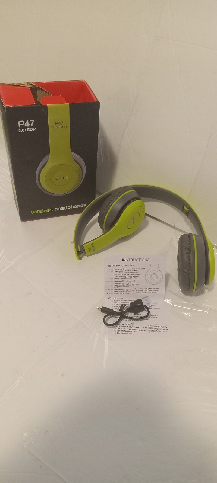 Bluetooth Headphones TF Card/FM Stereo Radio, MP3, P47 5.0+EDR Lime NEW Open Box